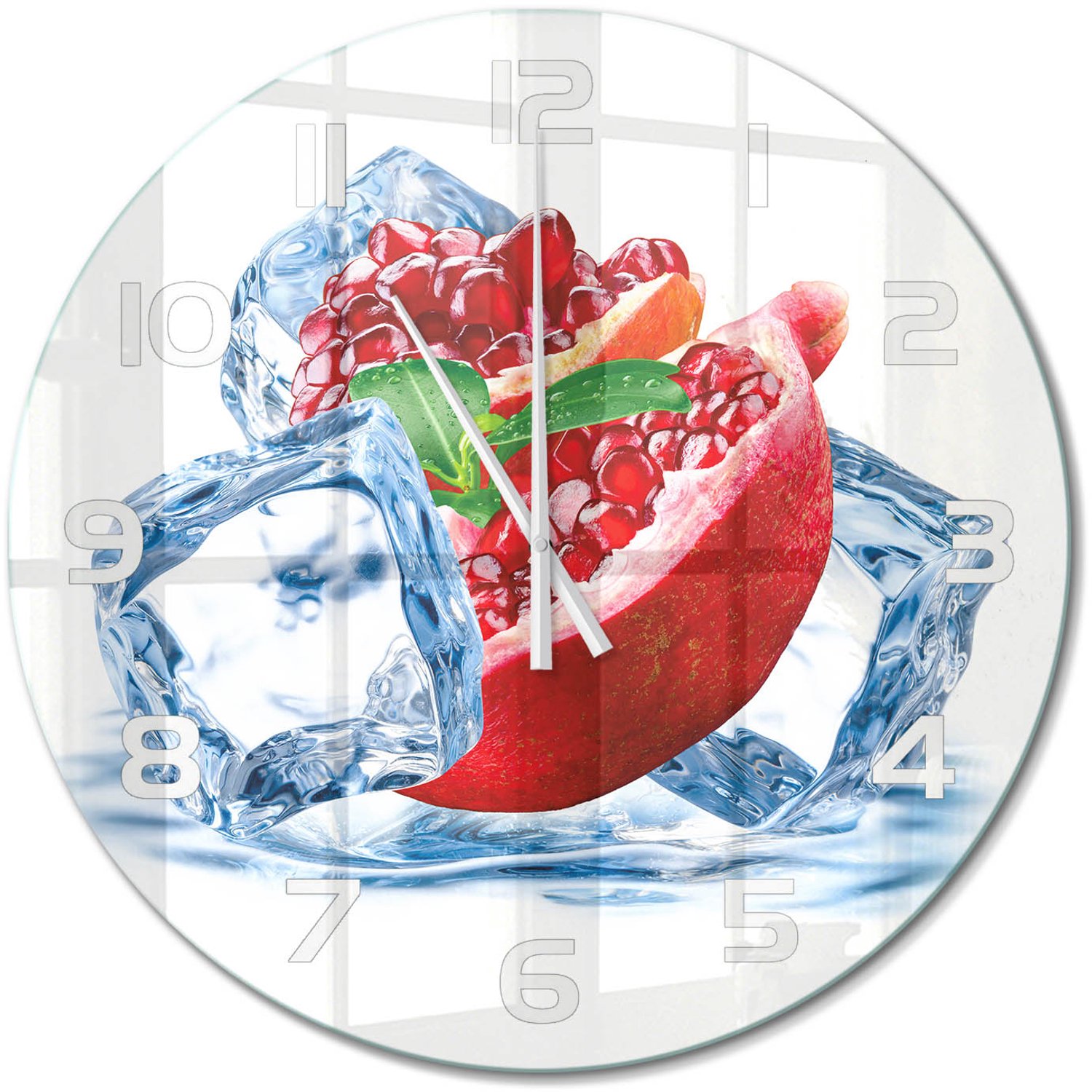 TULUP Wandklok - IJsgranaat Wandklok Glas Decoratie - fi60 cm - Rood Gekleurde Glazen Klok - Witte handen - Ronde Klok - Klok Glas Met Opdruk - Moderne Wandklok Glas