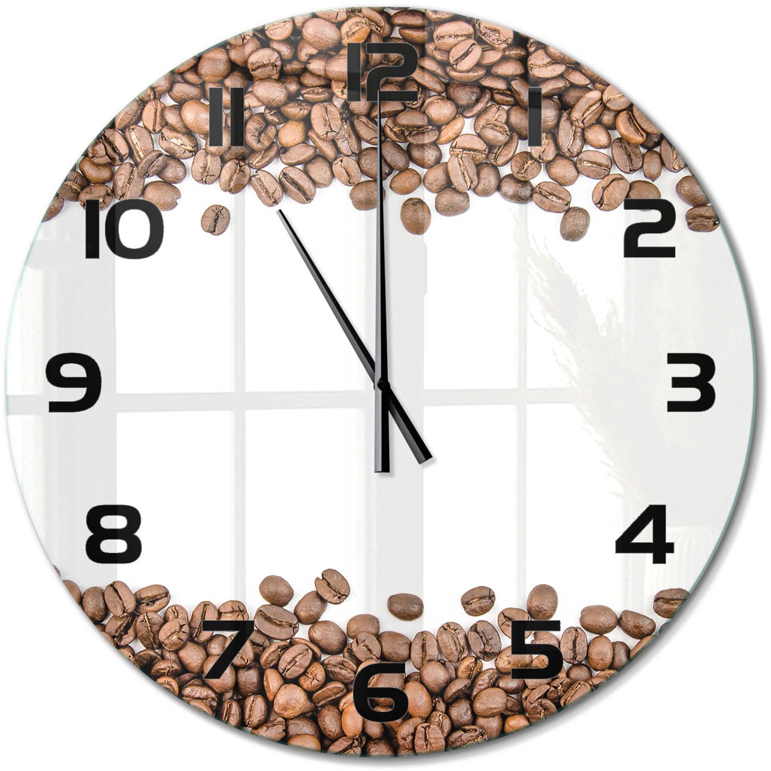 TULUP Wandklok - Koffiebonen Klok Glas Met Opdruk - fi60 cm - Bruin Moderne Wandklok Glas - Zwarte handen - Ronde Klok - Decoratieve Glazen Klok - Glazen Wandklok Design
