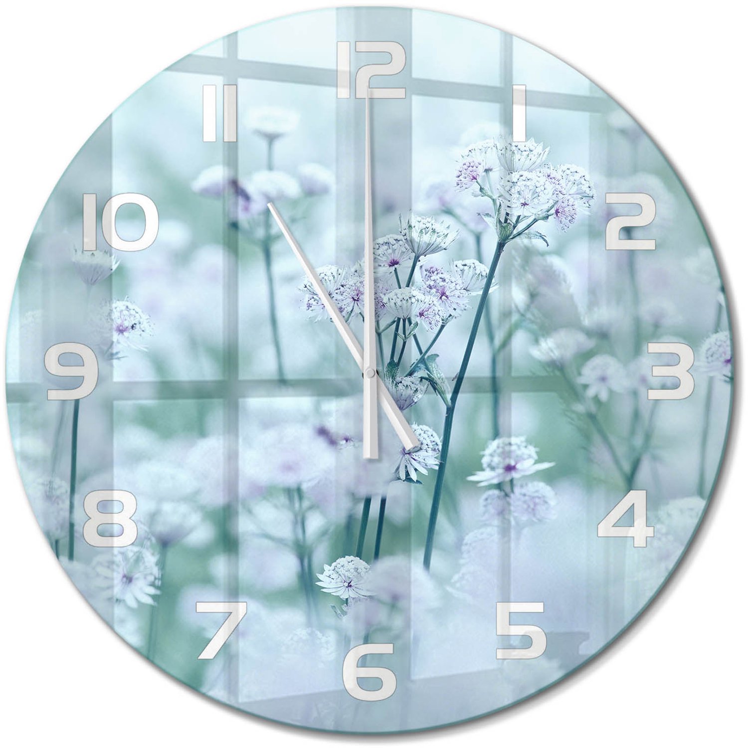 TULUP Wandklok - Grote garenkruid Glazen Klok Met Print - fi60 cm - Wit Wandklok Glas Met Motief - Witte handen - Ronde Klok - Wandklok Glas Decoratie - Gekleurde Glazen Klok