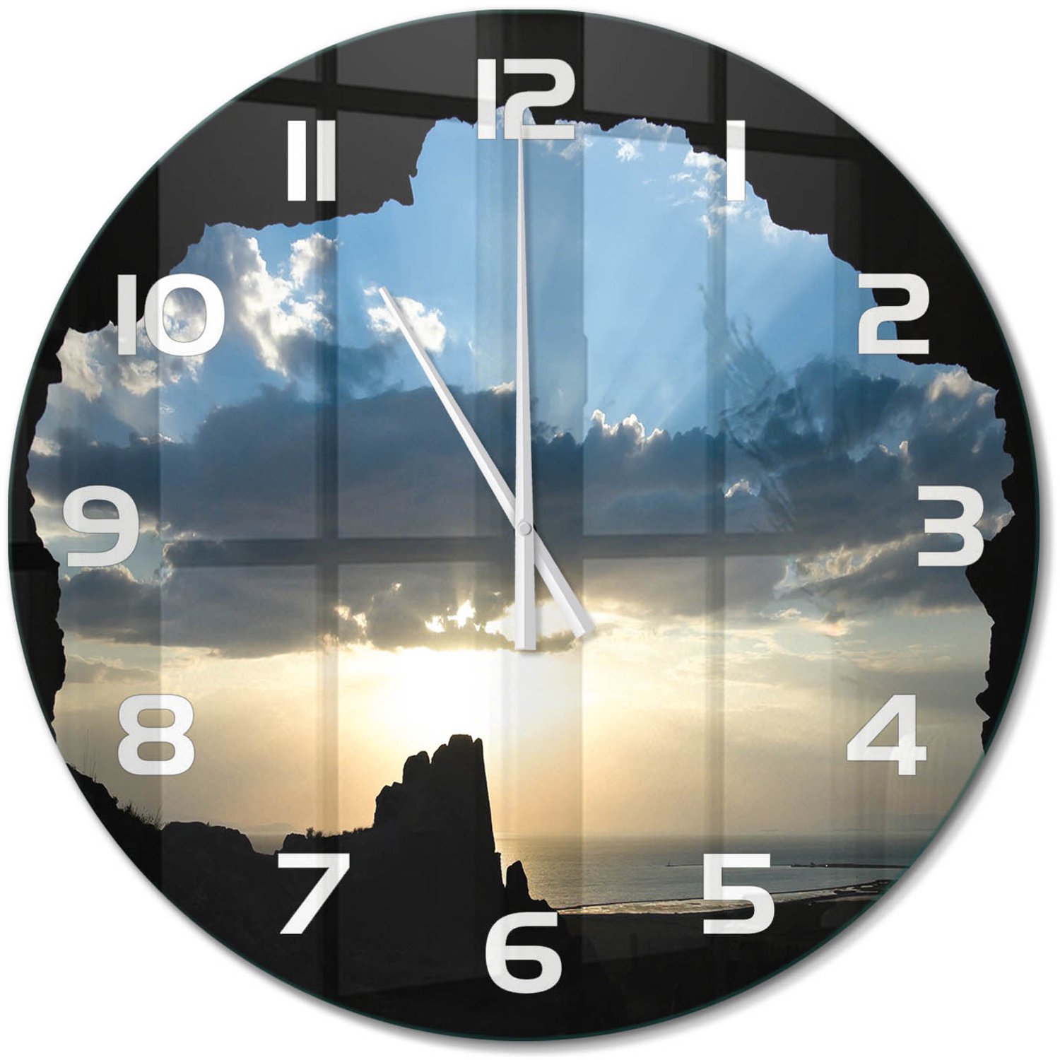 TULUP Wandklok - Zonsondergang Decoratieve Glazen Klok - fi60 cm - Blauw Glazen Wandklok Design - Witte handen - Ronde Klok - Glazen Klok Met Print - Wandklok Glas Met Motief