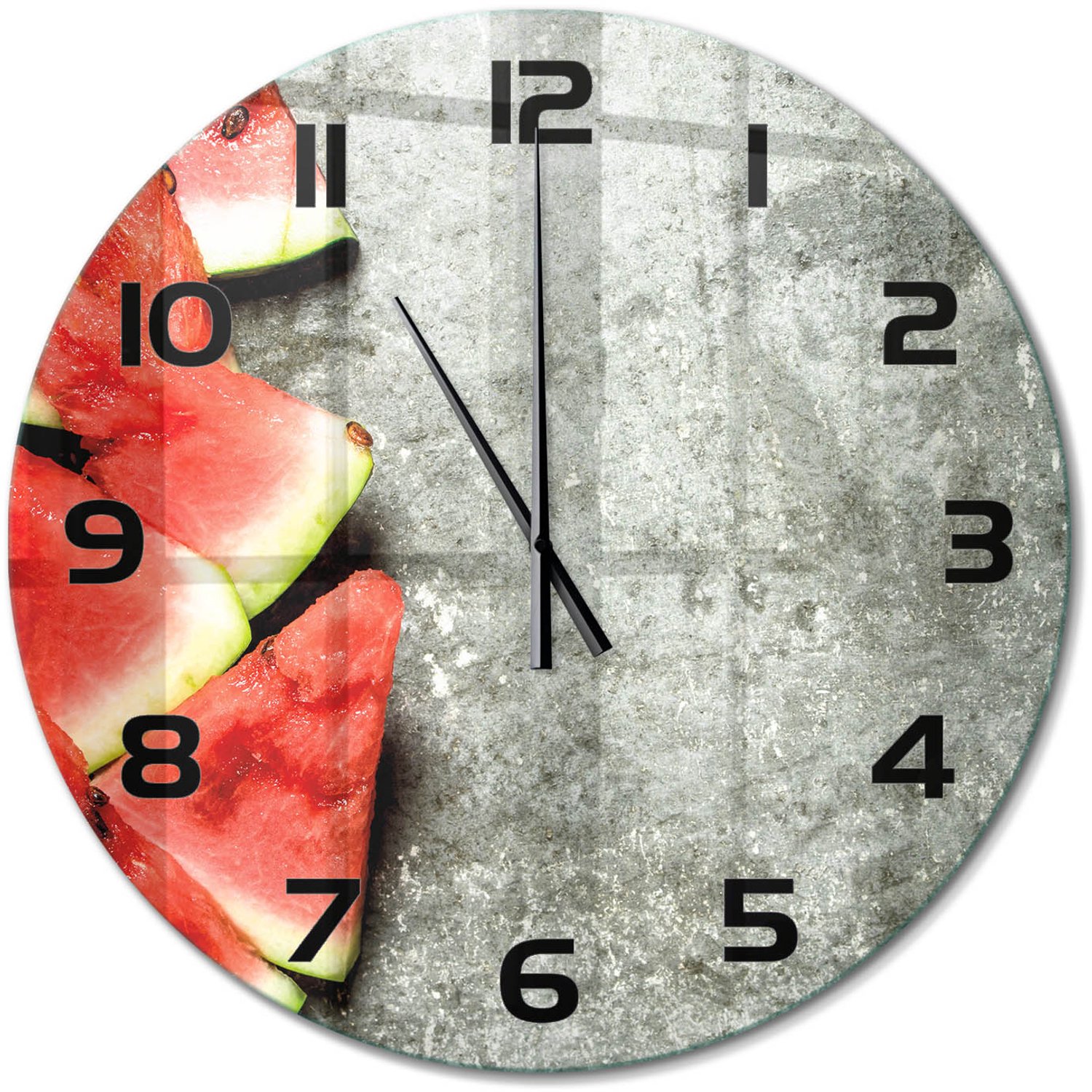 TULUP Wandklok - Gesneden watermeloen Glazen Klok Met Print - fi60 cm - Rood Wandklok Glas Met Motief - Zwarte handen - Ronde Klok - Wandklok Glas Decoratie - Gekleurde Glazen Klok