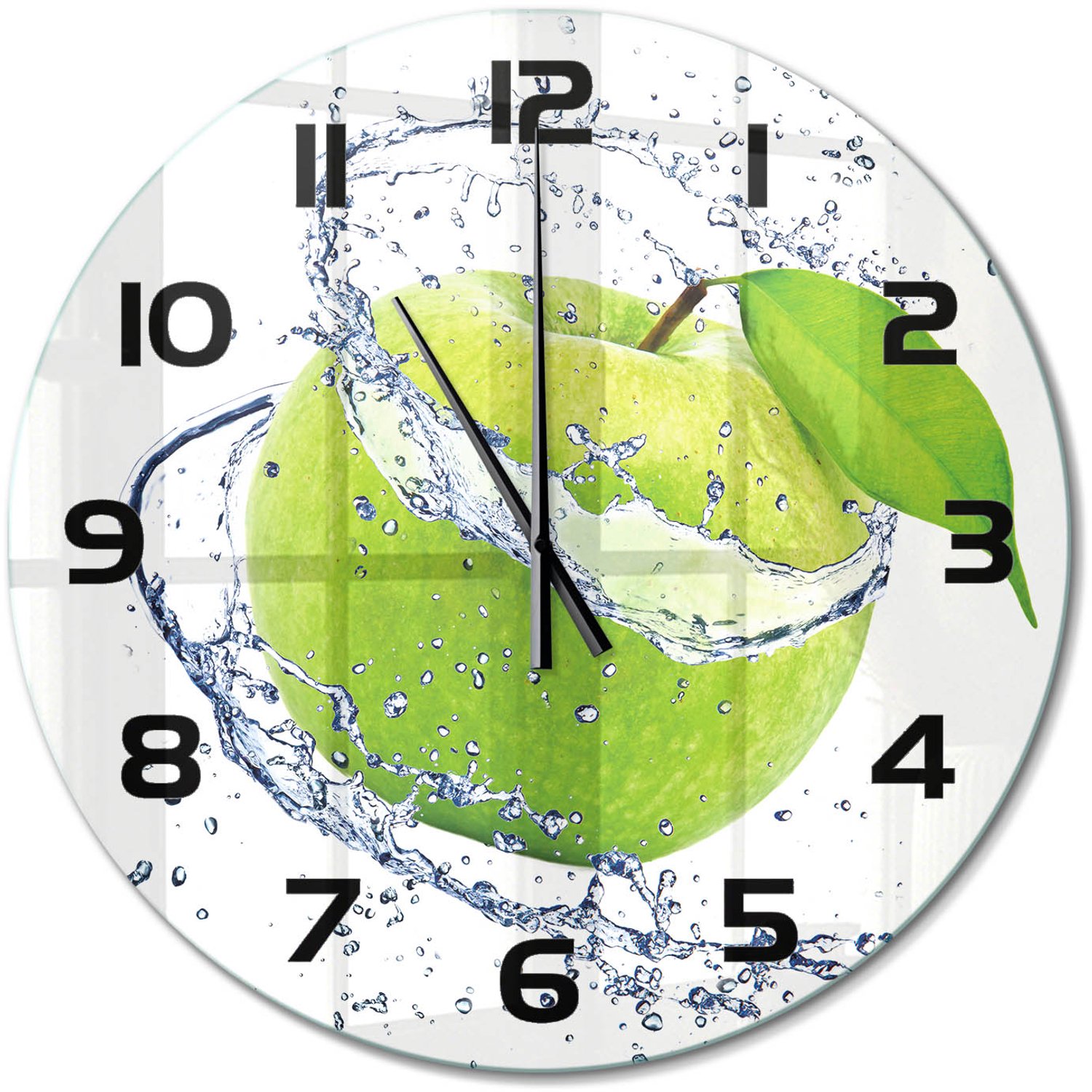 TULUP Wandklok - Groene appel Wandklok Glas Decoratie - fi60 cm - Groente Gekleurde Glazen Klok - Zwarte handen - Ronde Klok - Klok Glas Met Opdruk - Moderne Wandklok Glas