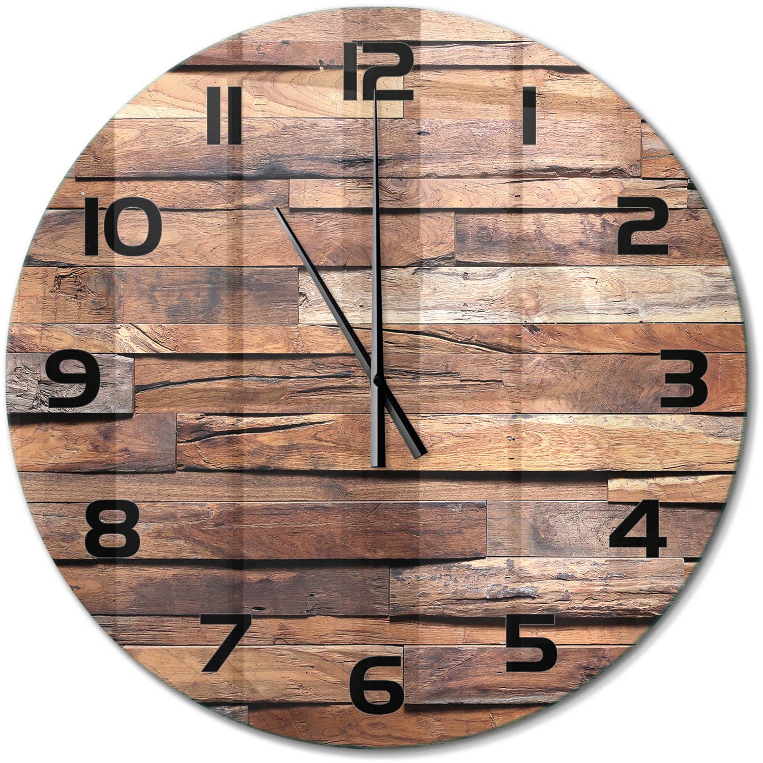 TULUP Wandklok - Houten muur Decoratieve Glazen Klok - fi60 cm - Bruin Glazen Wandklok Design - Zwarte handen - Ronde Klok - Glazen Klok Met Print - Wandklok Glas Met Motief