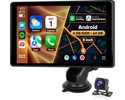 Boscer Smart HD Navigatiesysteem PRO - 4+64GB - Apple Carplay & Android Auto (Draadloos) - 8 Inch HD Touchscreen - Google PlayStore - FM Transmitter - Bluetooth, SD, USB, Aux, GPS & WiFi - Autoradio - AHD Achteruitrijcamera