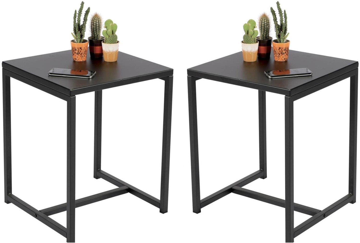 Urban Living Bijzettafel / salontafel Mambo - 2x - zwart - metaal - vierkant - 40 x 40 x 50 cm - Koffietafel
