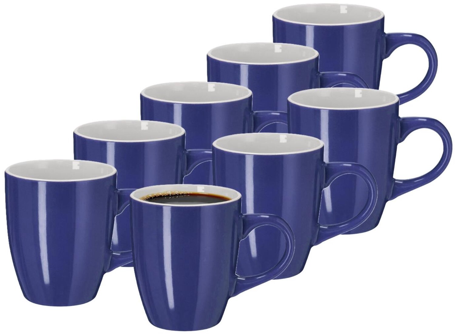 Bellatio Design Koffiekopjes blue Glaze - 8x stuks - Keramiek - donkerblauw - 350 ml - 8 x 10 cm - mokken - bekers