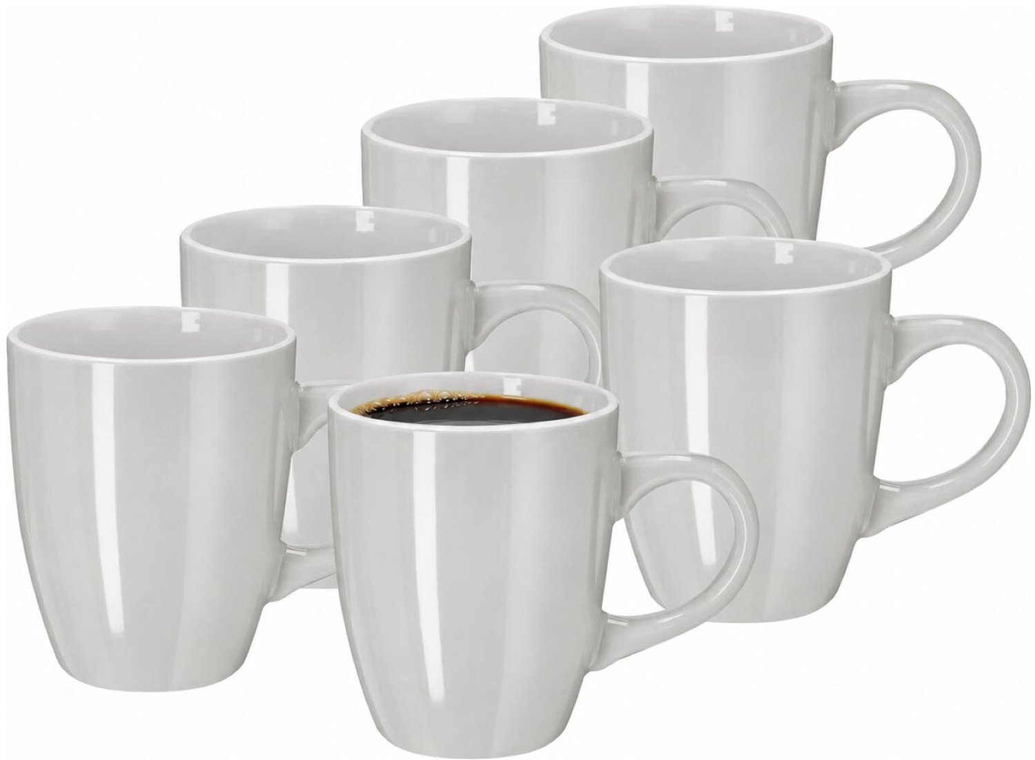 Bellatio Design Koffiekopjes Soft Glaze - 6x stuks - Keramiek - grijs - 350 ml - 8 x 10 cm - mokken - bekers