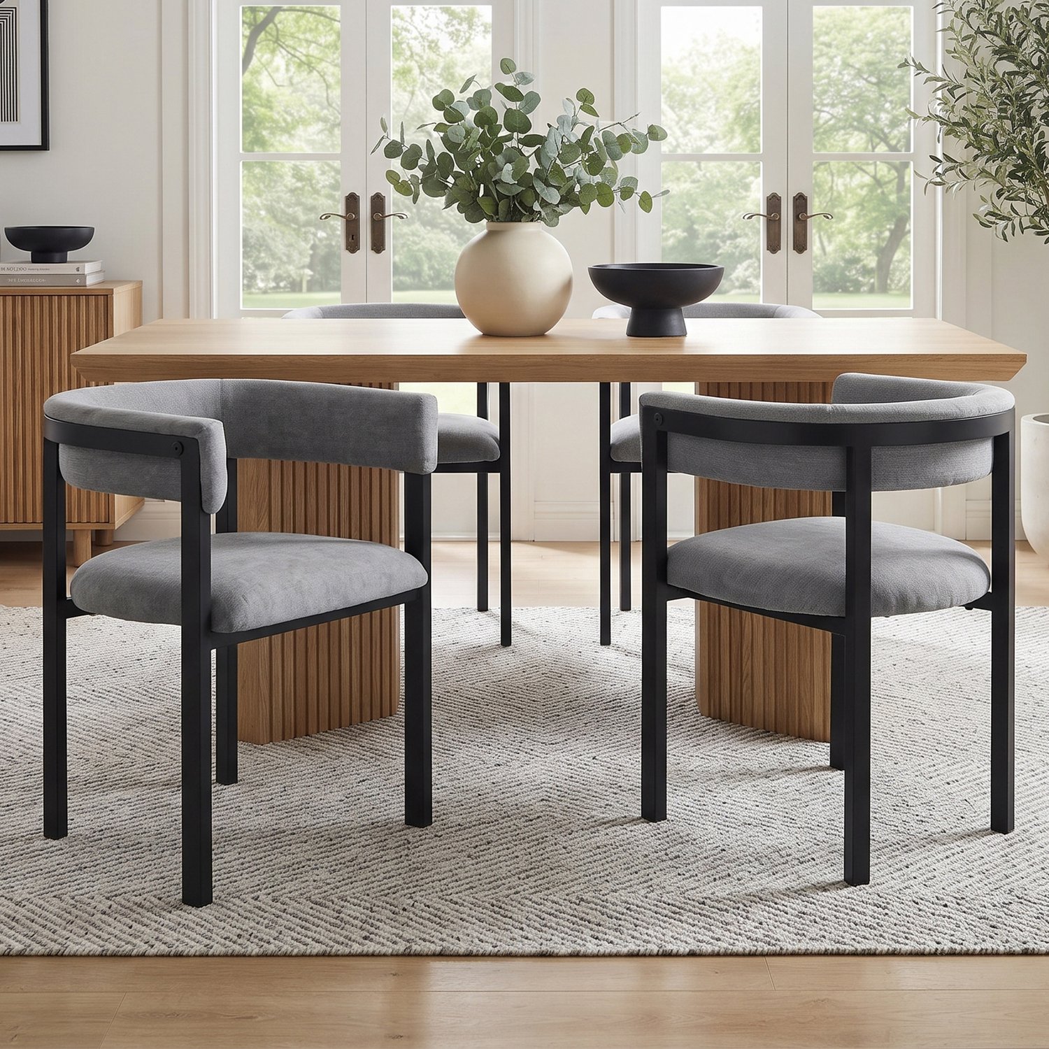 MODFU Eetkamerstoel Set Van 2 - Chenille - Modern - Met Armleuning - Metaal - Grijs