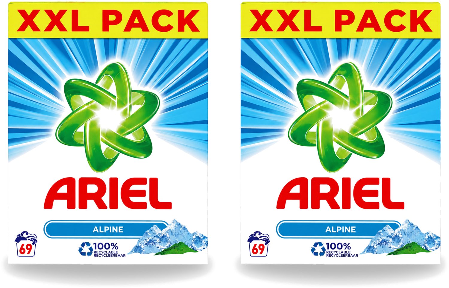 2 x Ariel – Waspoeder – Alpine – 4,485 kg – 69 wasbeurten - Voordeelverpakking - 2 stuks