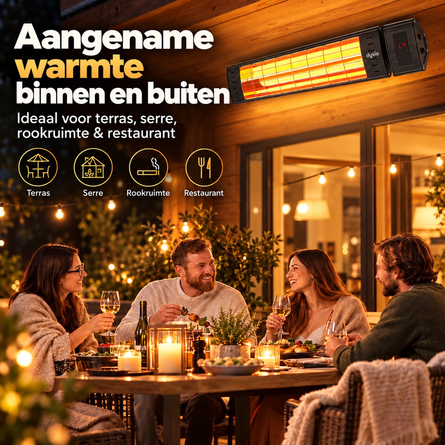 Dysis Infrarood Terrasverwarmer, Infraroodstraler met Afstandsbediening - 2300W - 4 Warmtestanden - IP65 Stof- en Regendicht voor Binnen en Buiten, Elektrische Kachel voor Terras - Zwart – foto 2