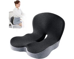 OKWISH Zitkussen Ergonomisch - Orthopedisch Zitkussen - Rugkussen Auto – Met Rugsteun – Antislip – Voor Bureau En Stoel – 44 x 42 x 32 cm – Traagschuim - Zwart