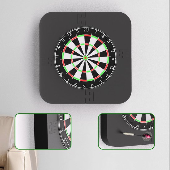 Dartbord Omlijsting 66 cm Vierkant En 2,5 cm Dik – 4-Delige Montage En Zonder Bevestigingsmateriaal – Wandbescherming Voor Thuis, Club En Bar – Zwart van JIMUYU — afbeelding 2