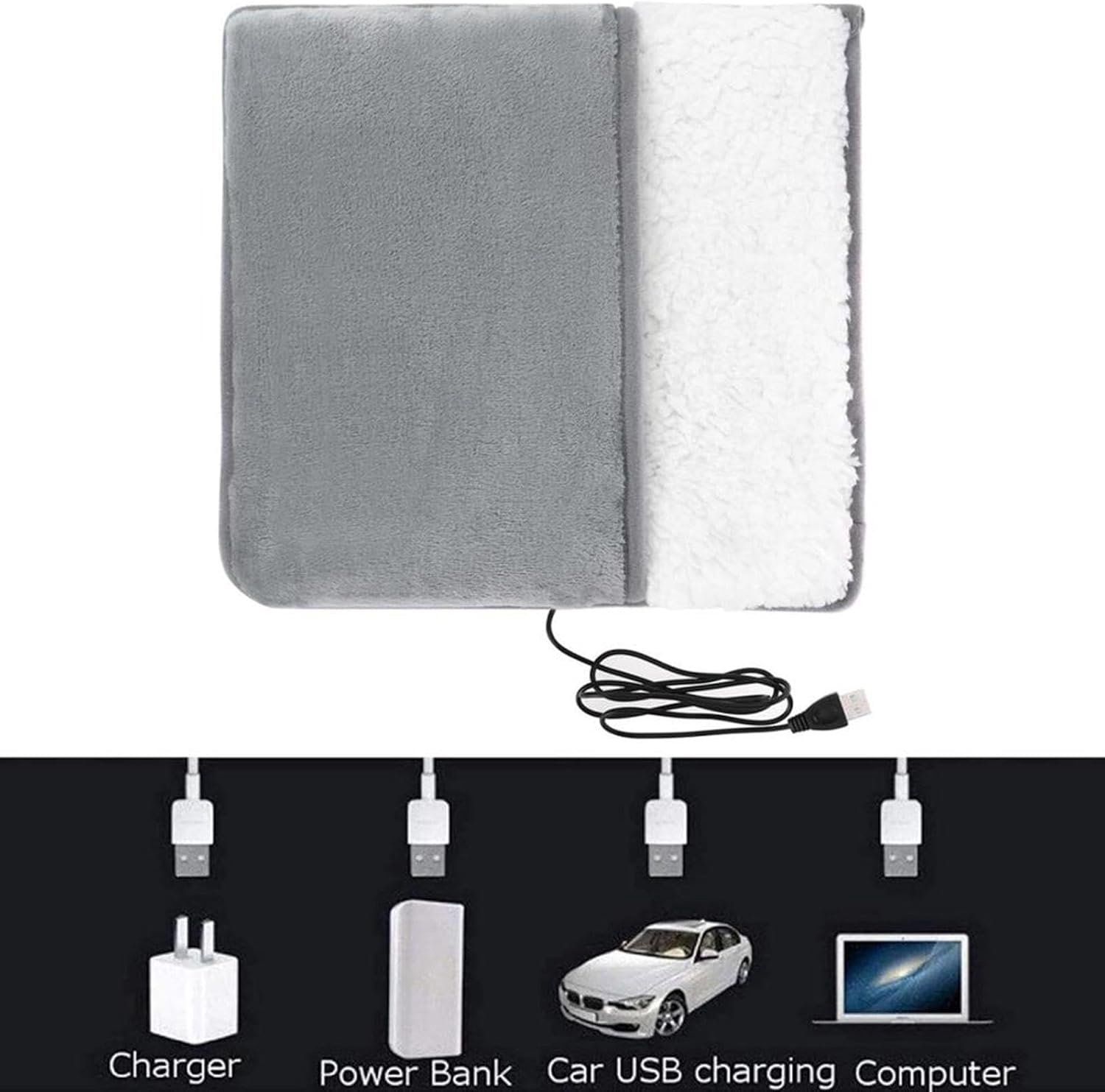Elektrische Voetenzak - fleece voetverwarmer met 3 verwarmingsstanden en timer - snel verwarmd automatisch uitschakelen - voor koude voeten op de bank slaapkamer kantoor onder het bureau - winter herfst cadeau senioren - USB opladen - 29 * 29 * 2.5cm – foto 6