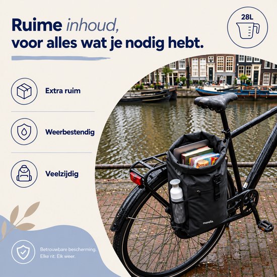 Morelia® 3 in 1 Fietstas - 100% Waterdicht - 28 Liter - fietstassen voor elektrische en standaard fietsen - Tarpaulin materiaal- Blauw van Morelia — afbeelding 4