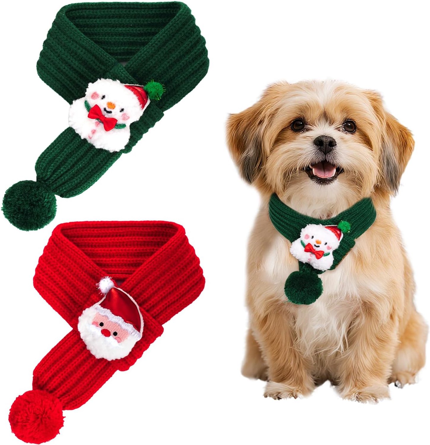 2 stuks gebreide kerstsjaal voor kleine honden, 16 inch (ca. 40 cm) lang