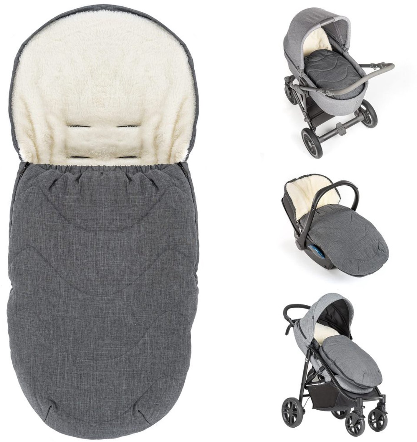 Universele Voetenzak voor Kinderwagen, 2-in-1 Fleece, Grijs