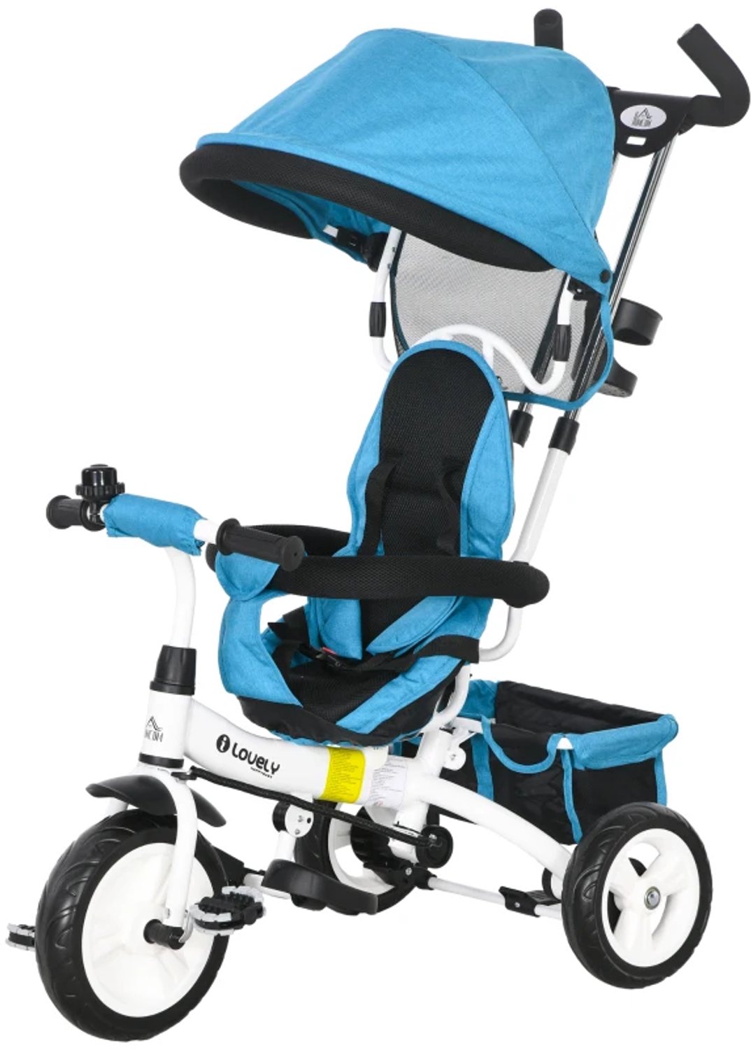 6-in-1 kinderdriewieler - Duwbeugel - Dak - Veiligheidsriem - Opbergmand - Voor kinderen van 1 tot 5 jaar - Blauw