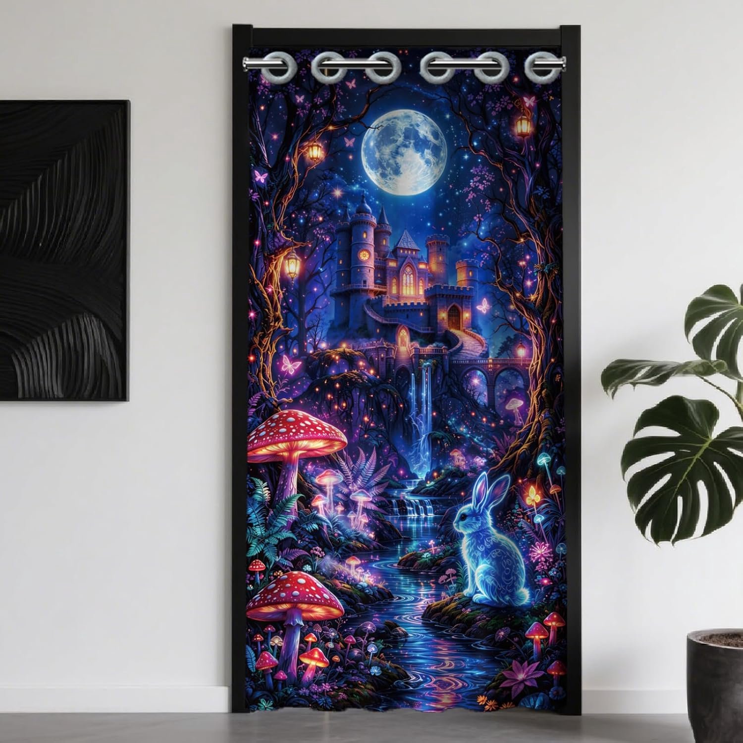 Gordijn met bos en lichtgevende planten, scheidingswand voor huis en restaurant, 100x200 cm