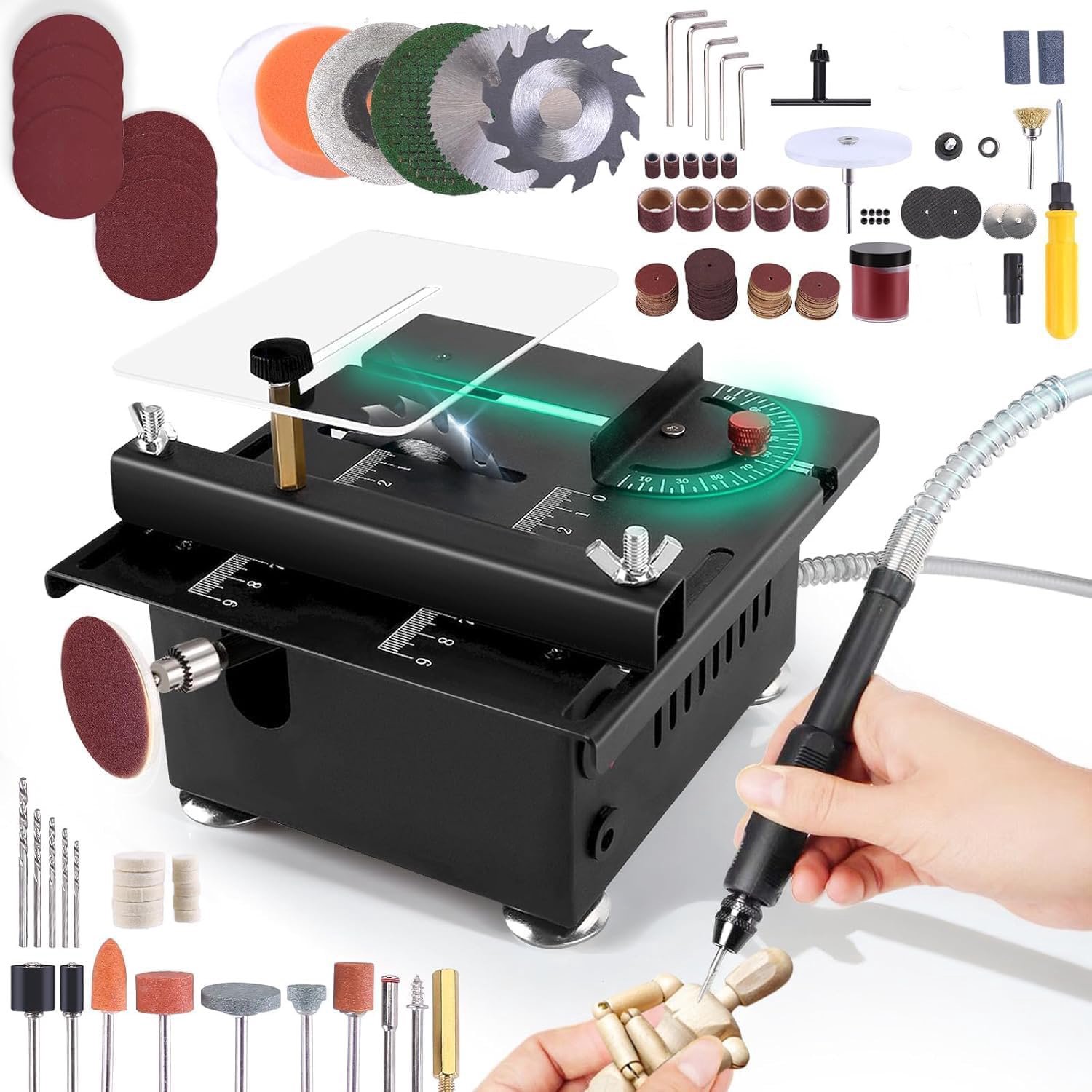 Yofidra Mini-Tafelzaag - Tafelzaagmachine - Zaagtafel - Draagbare Precisie - 0,1-16 mm Zaagblad - voor timmerwerk, knutselen, modelbouw en PCB-snijden