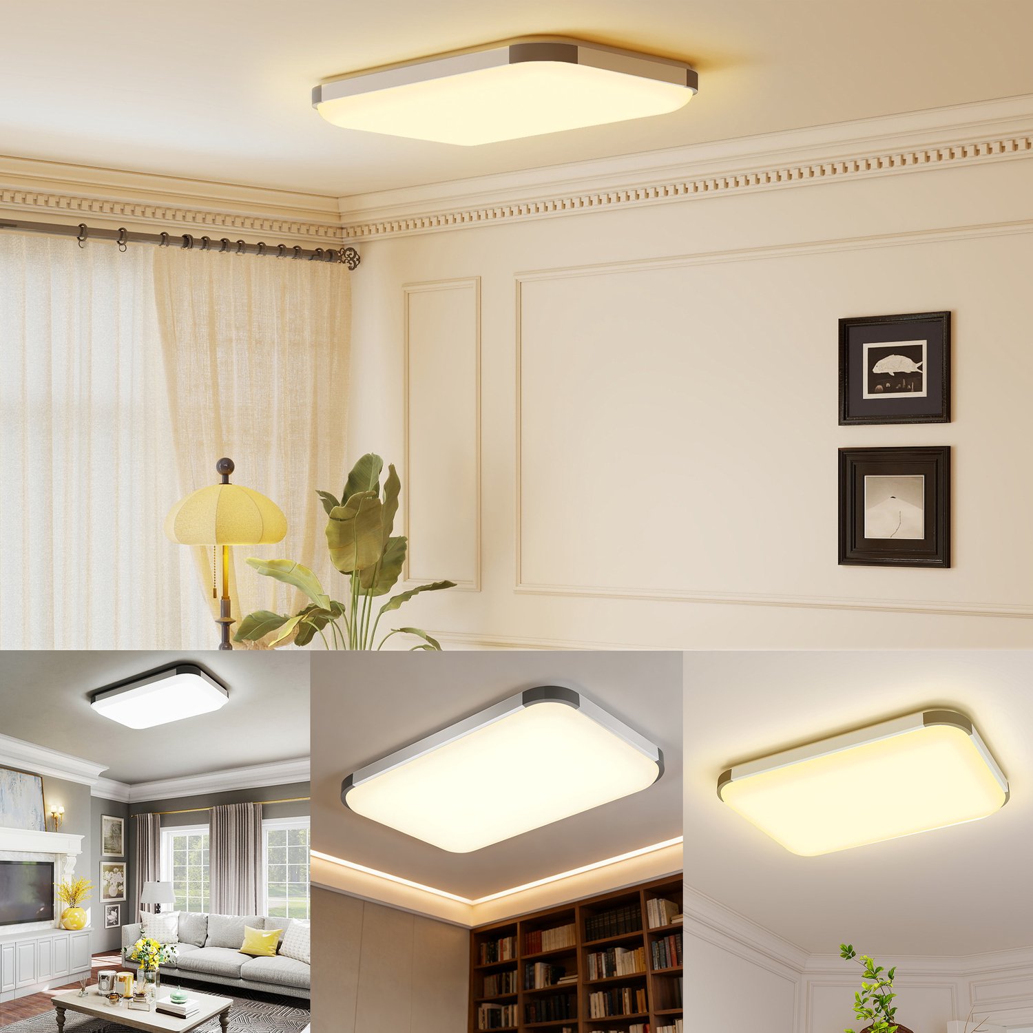 Froadp 72W Dimmbare Deckenleuchte Moderne Deckenlamp met Afstandsbediening Ultra-slimme Ganglamp Woonkamer Slaapkamer Zilver