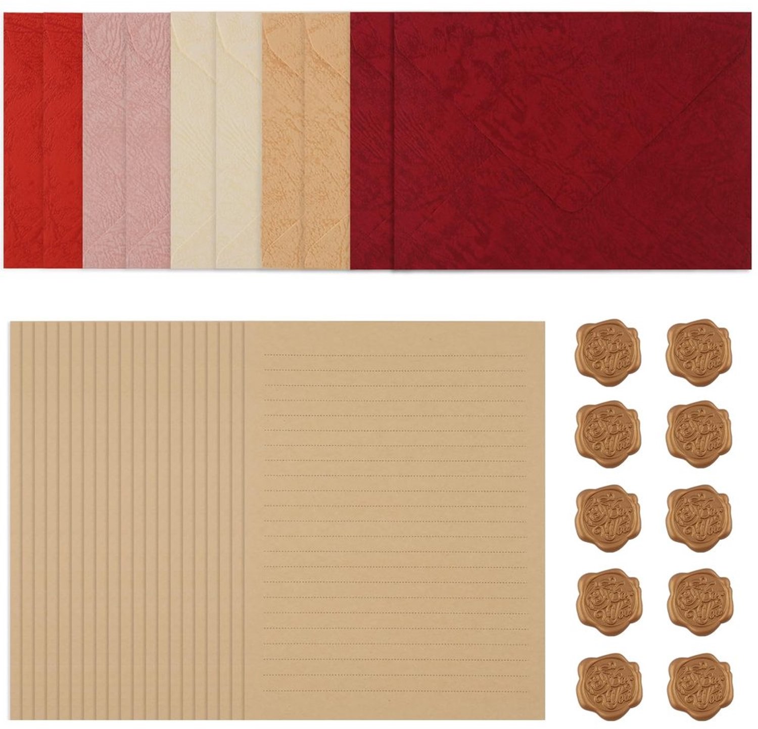 Vintage A5 Briefpapier Set met 10 Enveloppen en Waxzegels
