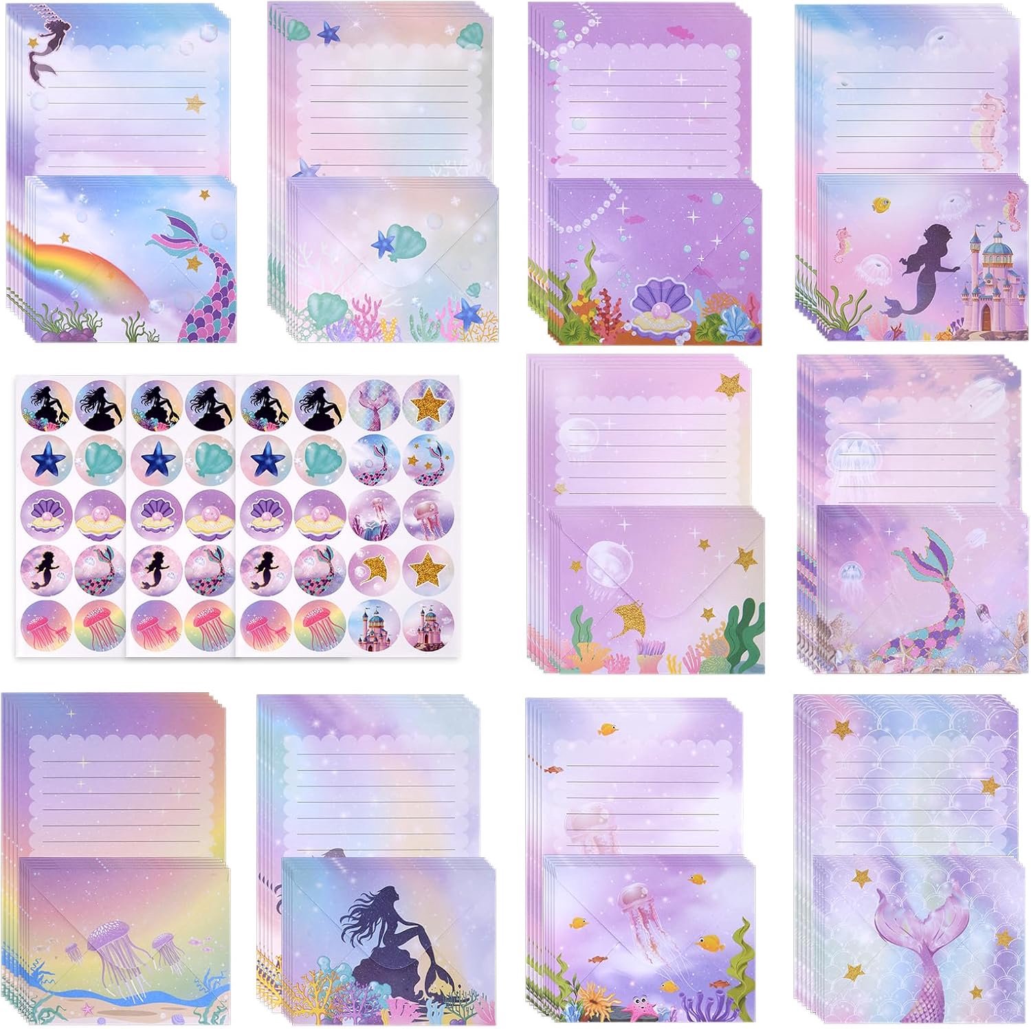 Aquarel briefpapier set 160 stuks - 50 vellen A5 papier - inclusief enveloppen en stickers - ServiceTopper