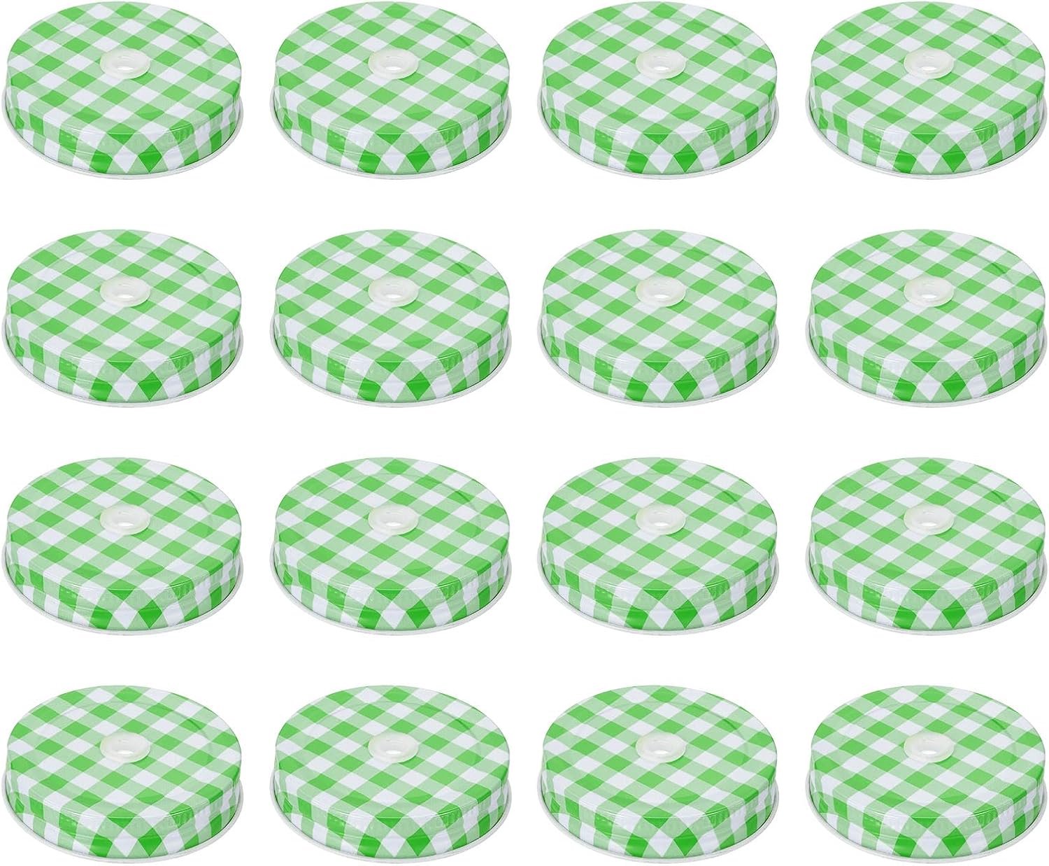Mason deksels 70 mm - Gingham groen - 16 stuks - herbruikbaar voor flessen en glazen - ServiceTopper