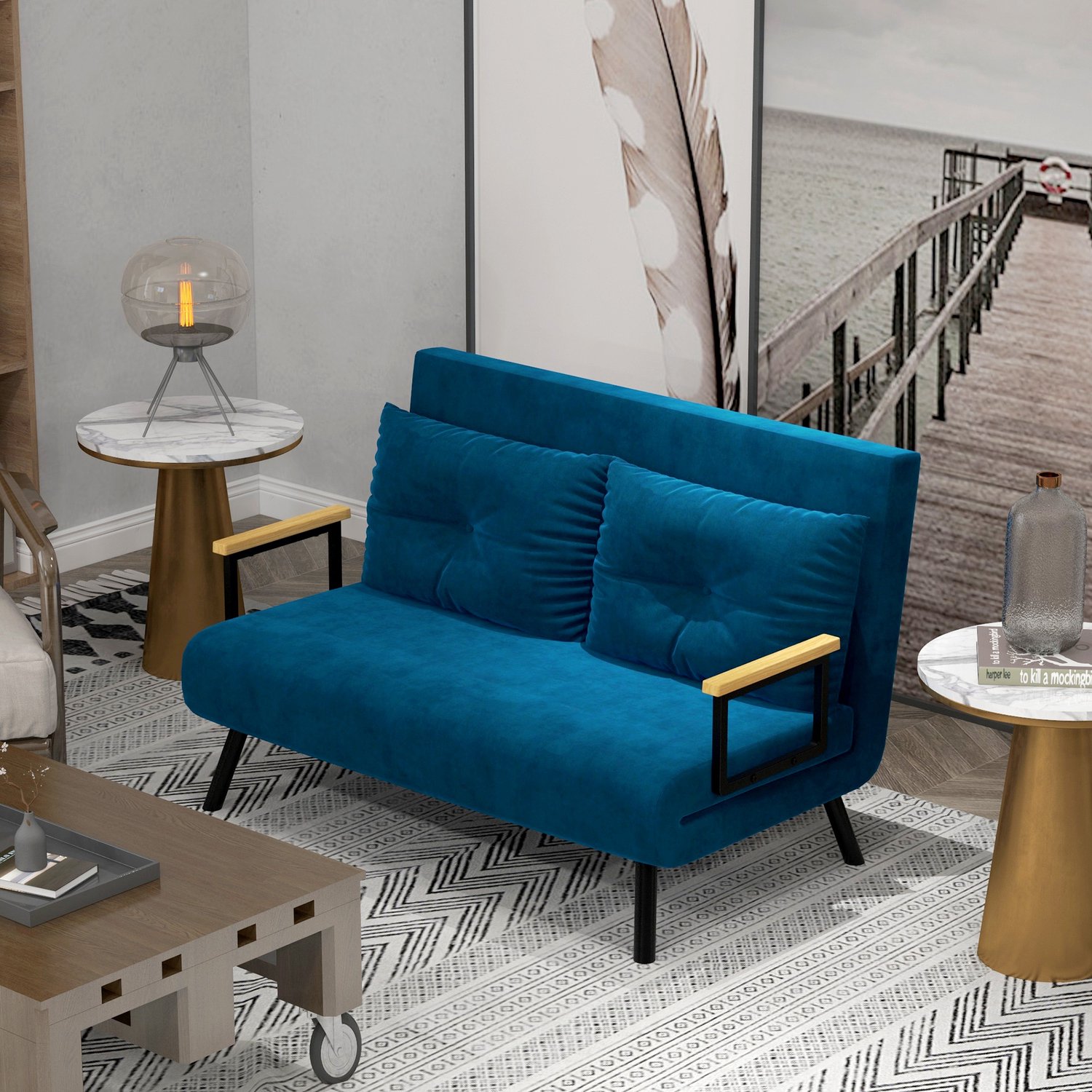 CHICFURN Slaapfauteuil - 5-standen verstelbaar - Stalen frame - Blauw