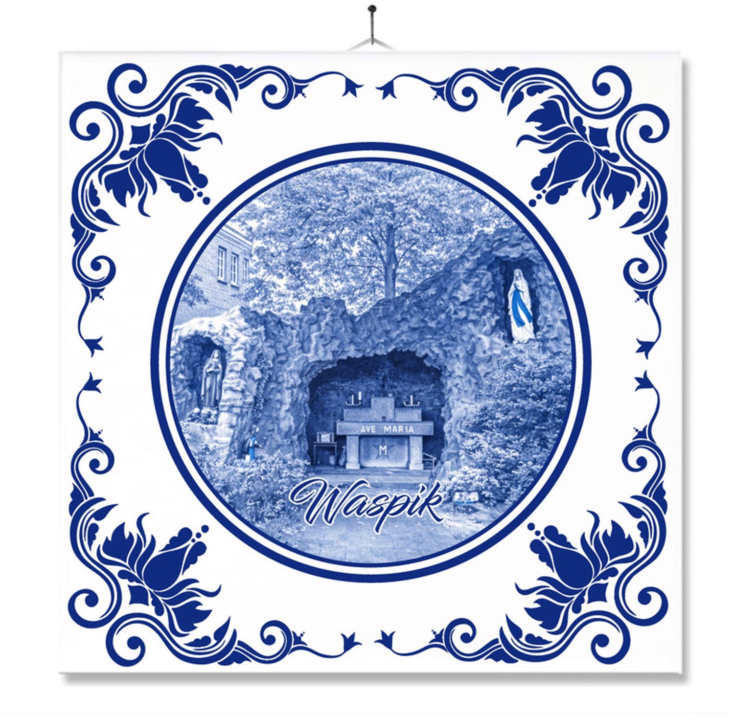 MC Living Tegel Met Opdruk | Waspik | Delft Blauw | Cadeau | Inclusief Geschenkdoos | Standaard | Ophangsysteem