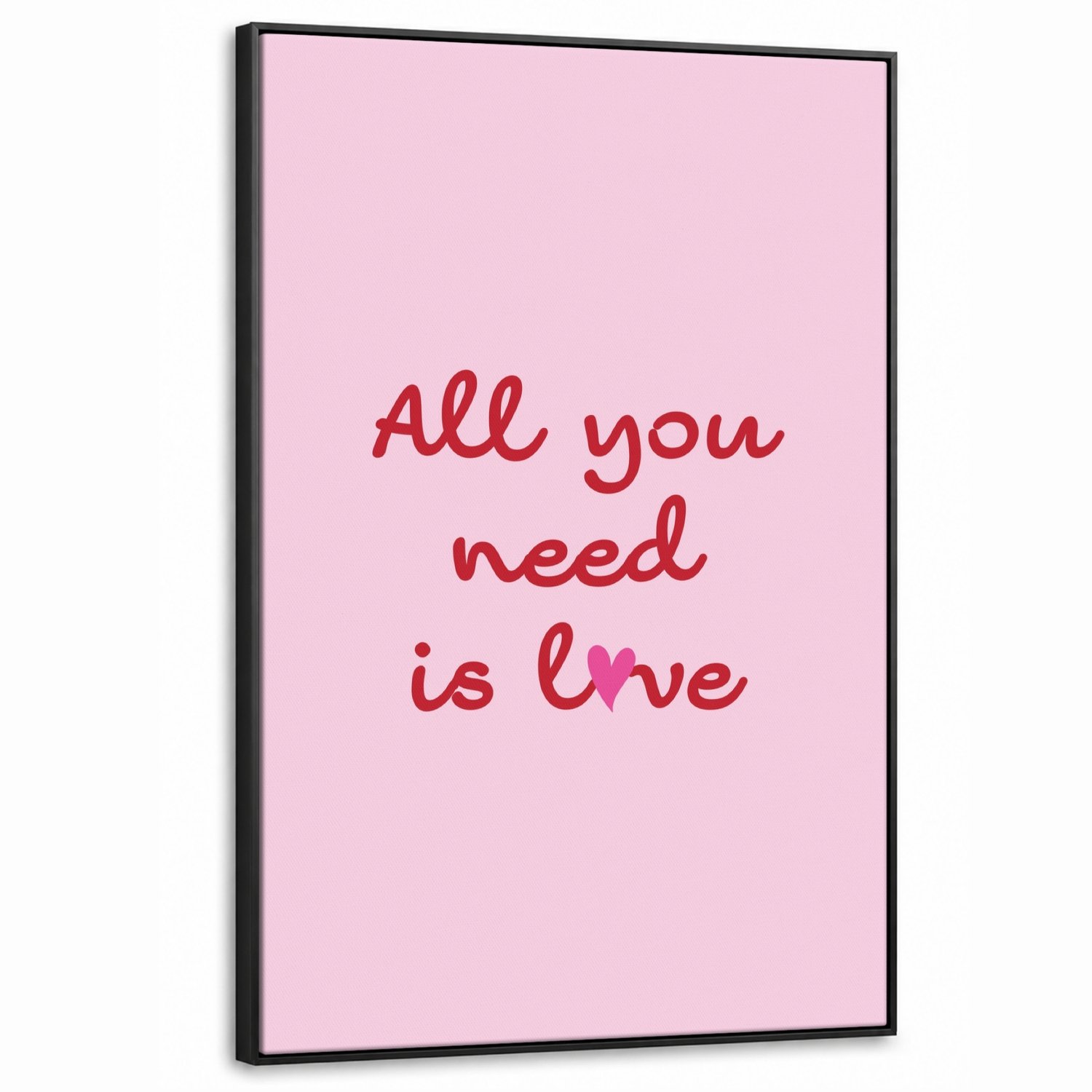 Canvas Schilderij met Baklijst XXL Canvas Schilderij met Baklijst 90x140cm - Tekst - Roze - Love - Hart - Muurdecoratie woonkamer - Slaapkamer decoratie - Kamer accessoires - Schilderijen op canvas met lijst groot
