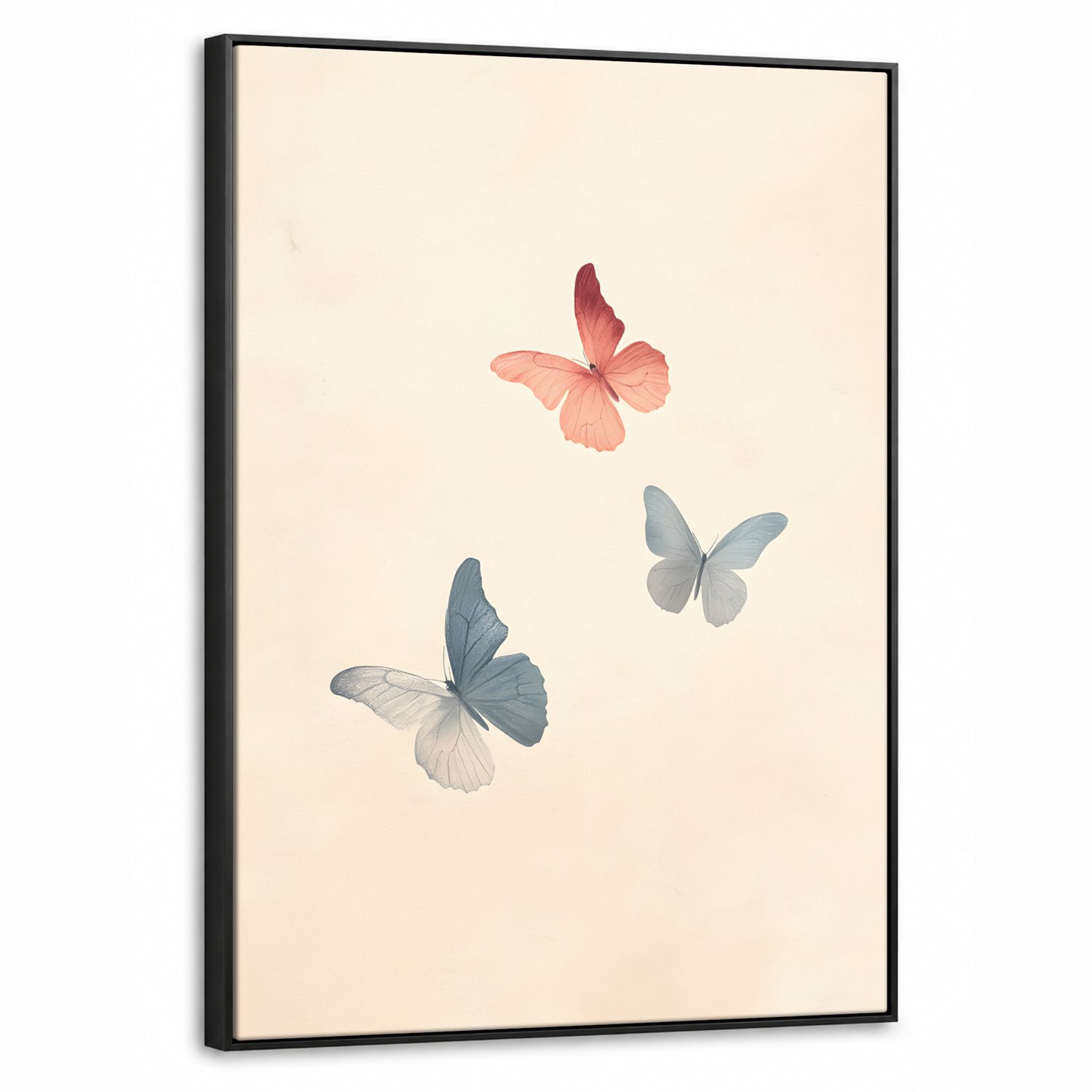 Canvas Schilderij met Baklijst 60x80cm - Vlinders - Minimalistisch - Roze - Muurdecoratie woonkamer - Slaapkamer decoratie - Kamer accessoires - Schilderijen op canvas met lijst