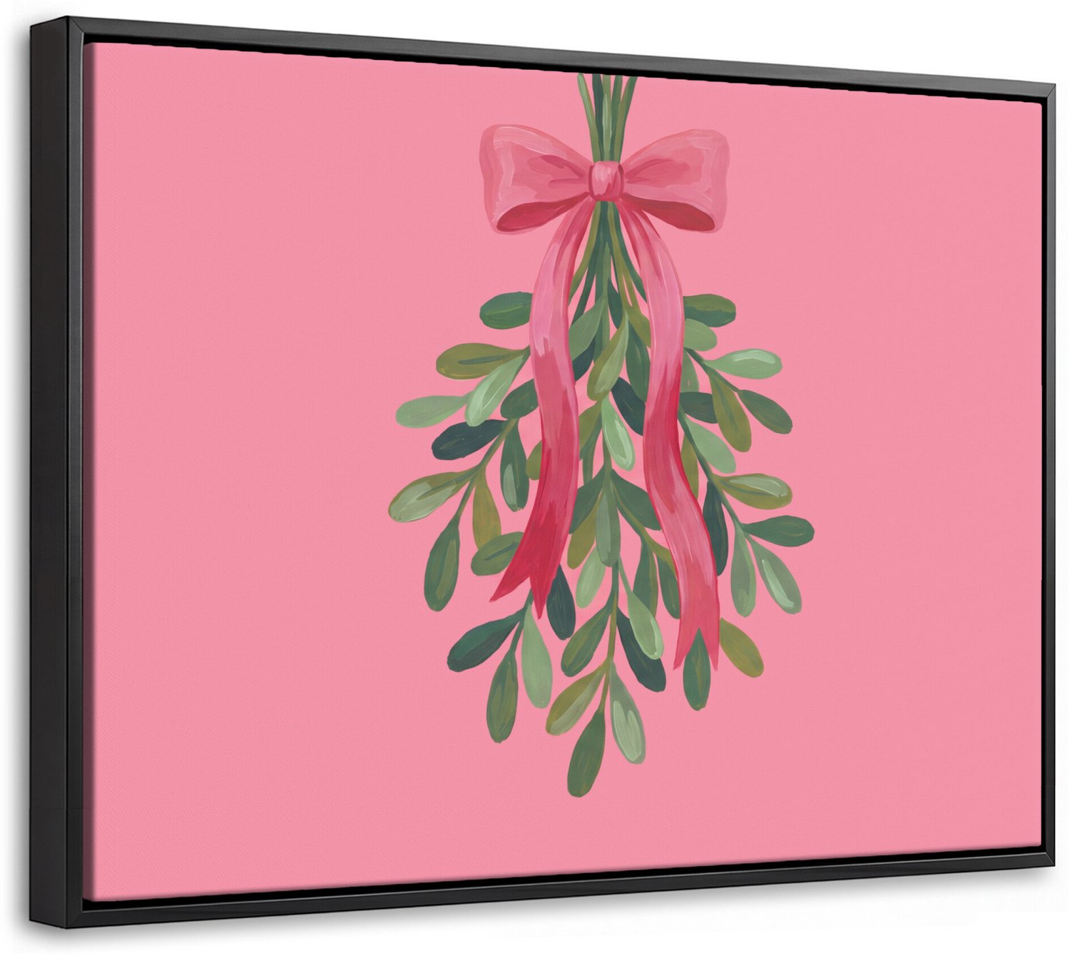 Canvas Schilderij met Baklijst 40x30cm - Plant - Lint - Roze - Muurdecoratie woonkamer - Slaapkamer decoratie - Kamer accessoires - Schilderijen op canvas met lijst