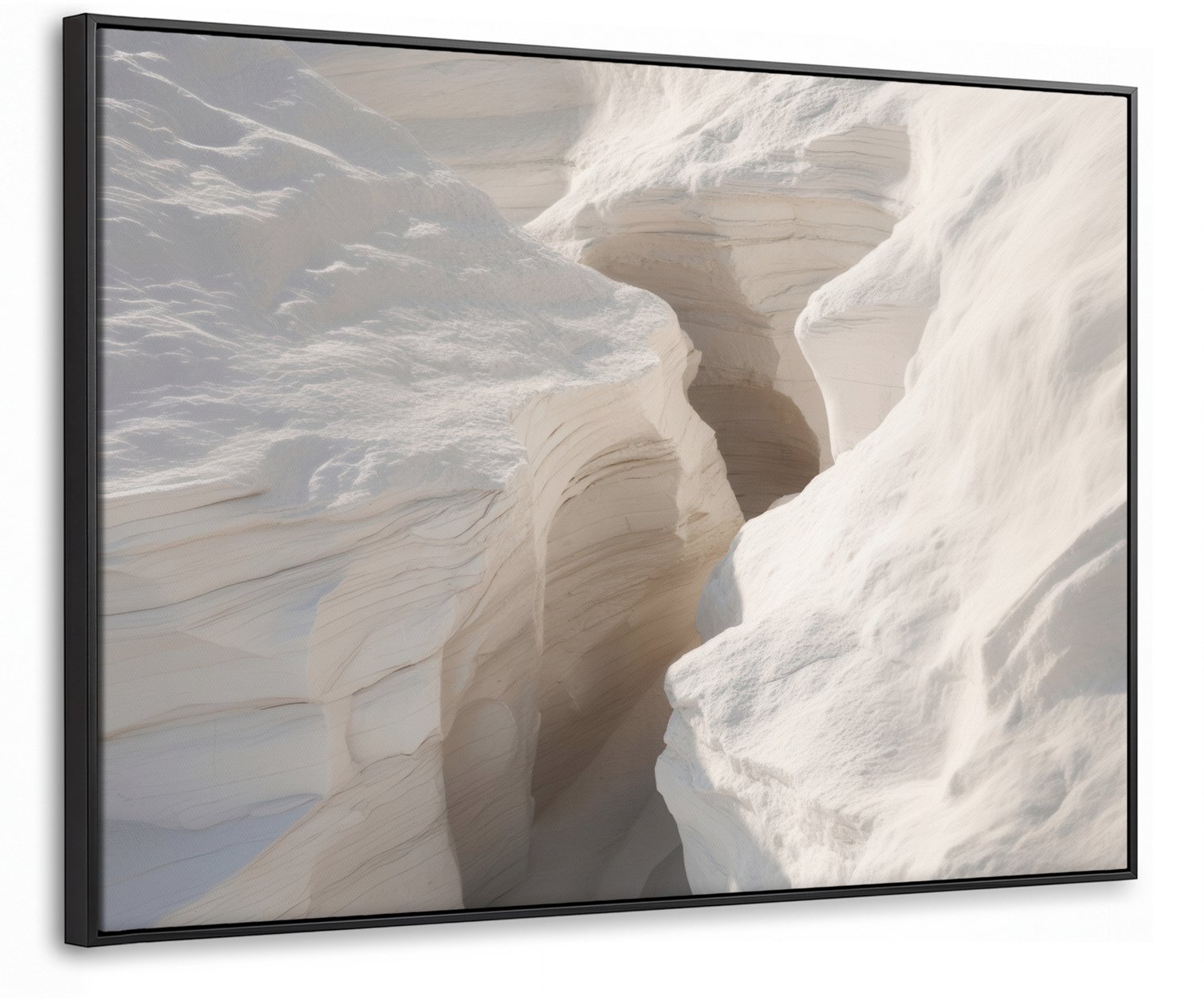 Canvas Schilderij met Baklijst 80x60cm - Kloof - Wit - Sneeuw - Muurdecoratie woonkamer - Slaapkamer decoratie - Kamer accessoires - Schilderijen op canvas met lijst