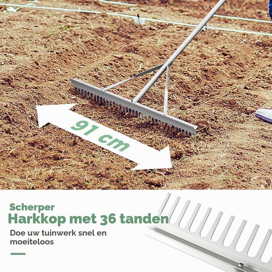 Hark - 91 cm brede rekenkop - 174 cm aluminium steel — afbeelding 3