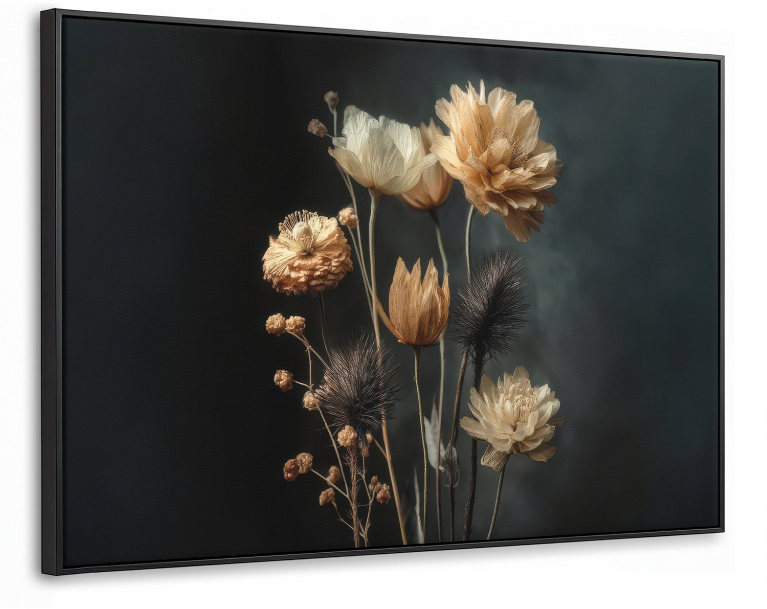 Canvas Schilderij met Baklijst XXL Canvas Schilderij met Baklijst 150x100cm - Boeket - Bloemen - Licht - Zwart - Muurdecoratie woonkamer - Slaapkamer decoratie - Kamer accessoires - Schilderijen op canvas met lijst groot
