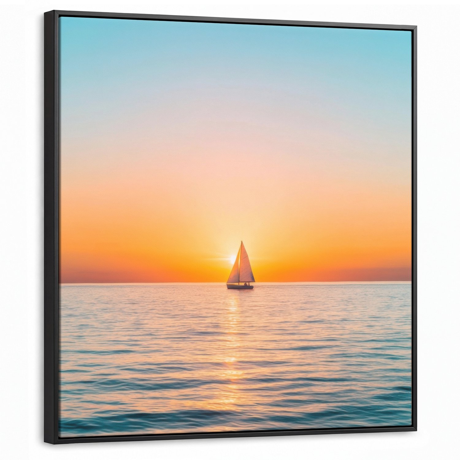 Canvas Schilderij met Baklijst 90x90cm - Zee - Zeilboot - Zonsondergang - Muurdecoratie woonkamer - Slaapkamer decoratie - Kamer accessoires - Schilderijen op canvas met lijst