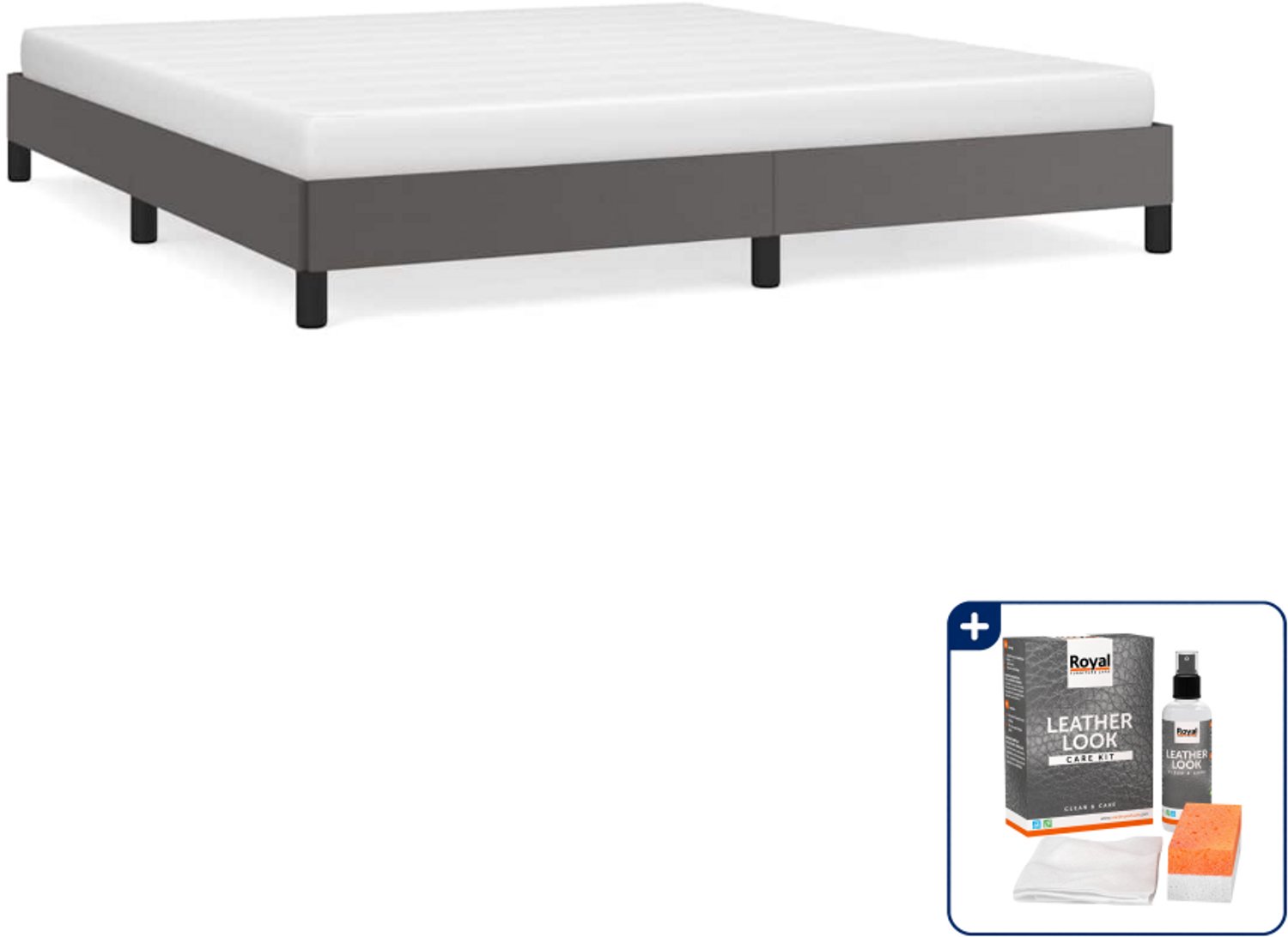 vidaXL bedframe Queensize - 160 x 200 cm - grijs - Inclusief onderhoudsset voor kunstleer 150 ml