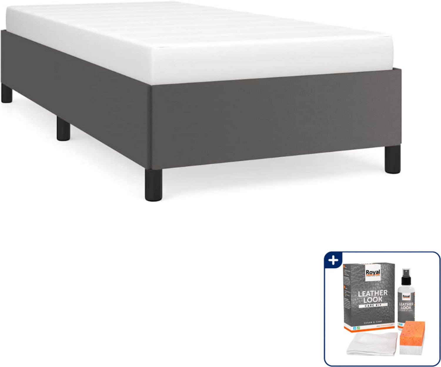 vidaXL bedframe 90 x 190 cm - kunstleer - grijs - Inclusief onderhoudsset voor kunstleer 150 ml