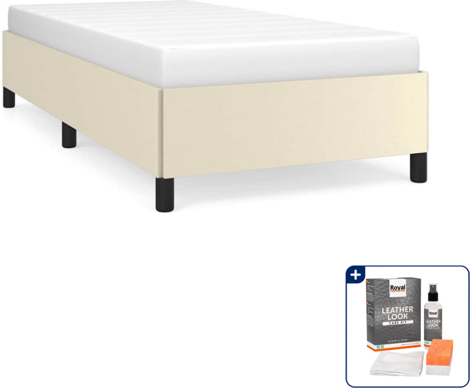 vidaXL bedframe - 90 x 190 cm - kunstleer - crème - Inclusief onderhoudsset voor kunstleer 150 ml