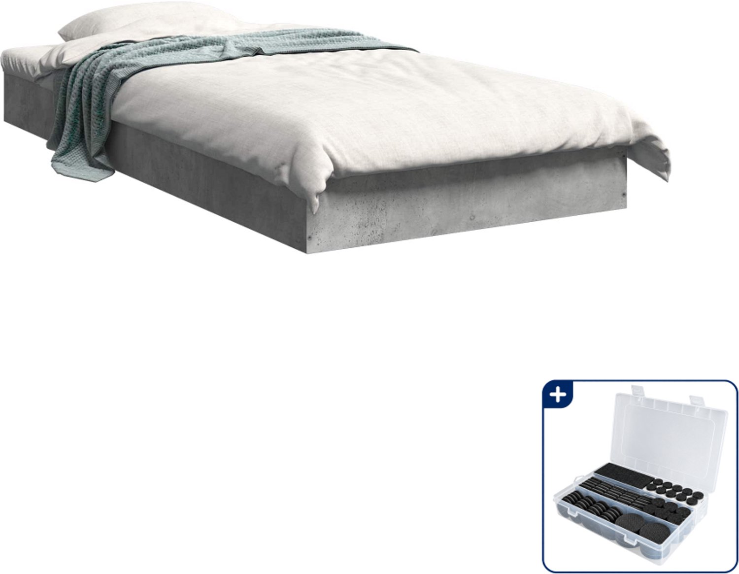 vidaXL bedframe - 80 x 200 cm - bewerkt hout - betongrijs - Inclusief antikrasvilt 177-delig