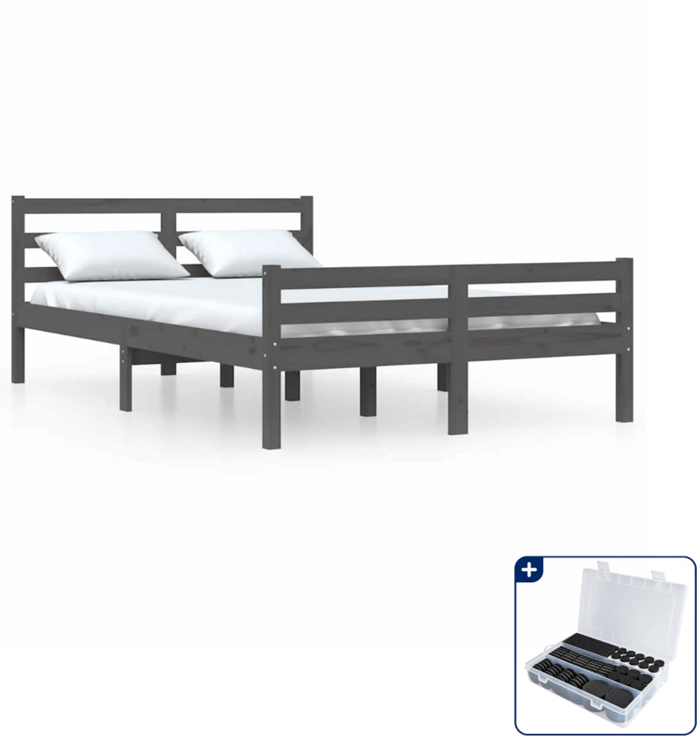 vidaXL bedframe - 140 x 190 cm - massief grenenhout - grijs - Inclusief antikrasvilt 177-delig