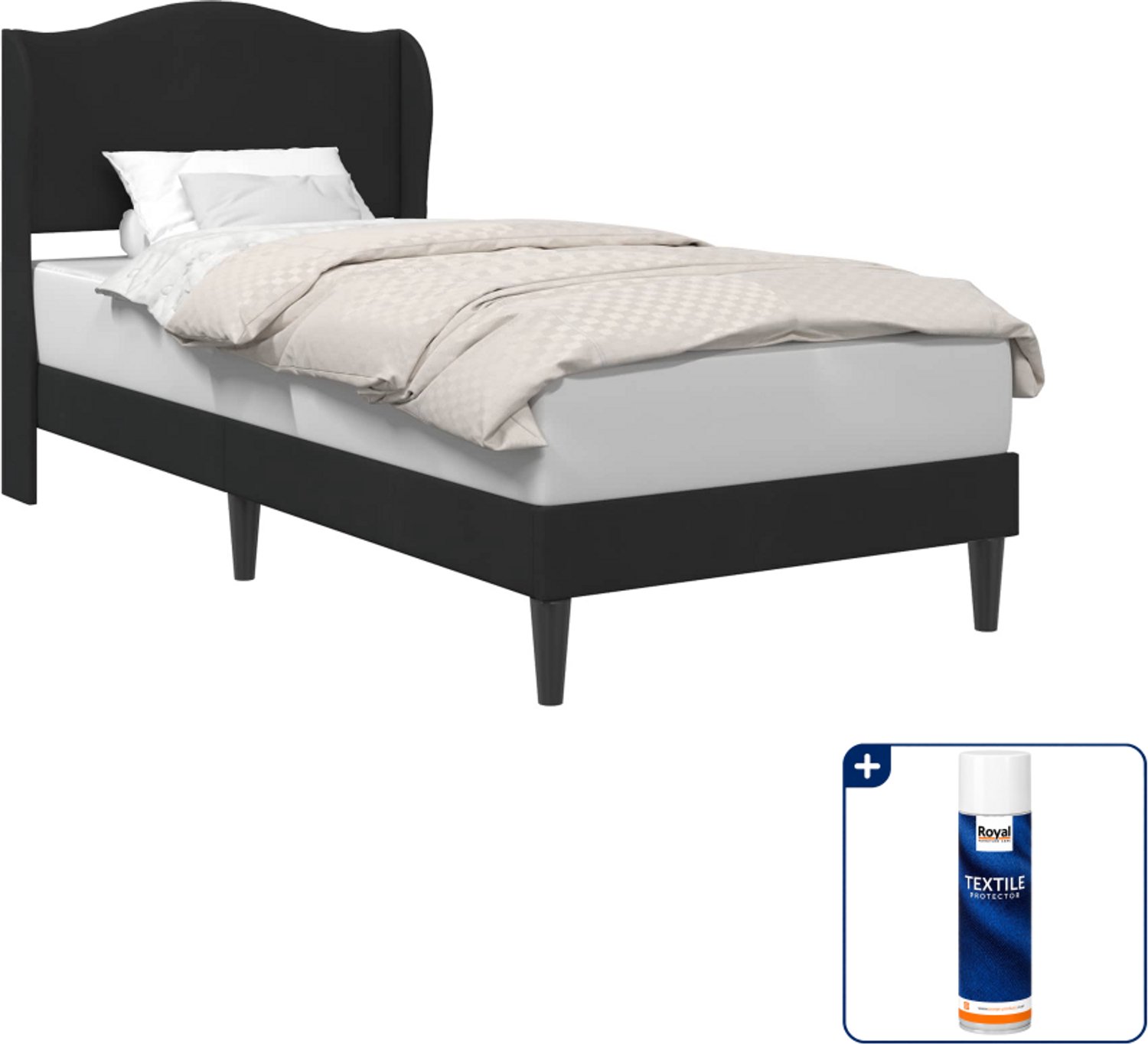 vidaXL bedframe met hoofdeinde - 90 x 200 cm - zwart - Inclusief textielbeschermer 500 ml