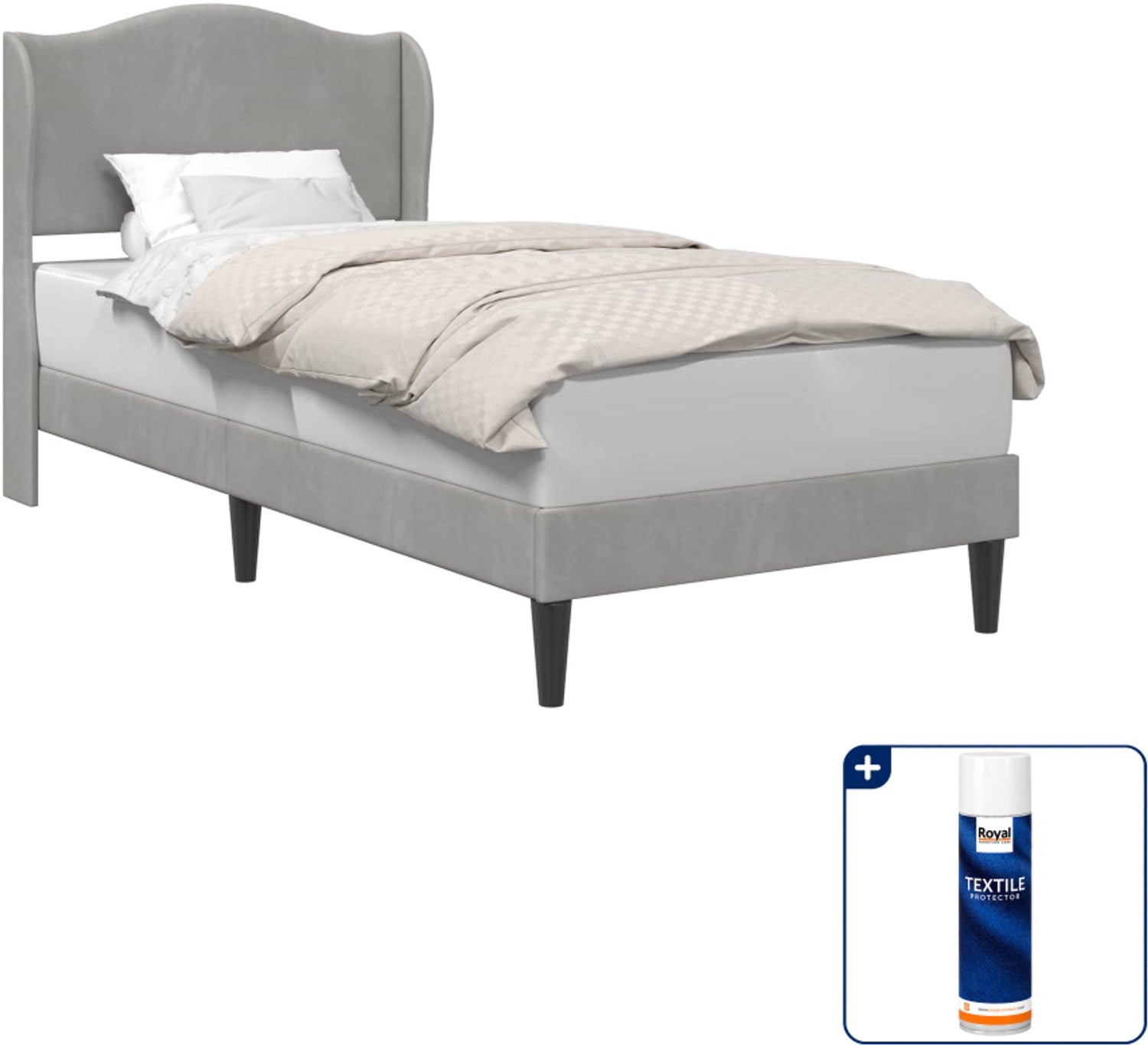 vidaXL bedframe - 90 x 190 cm - fluweel - lichtgrijs - Inclusief textielbeschermer 500 ml