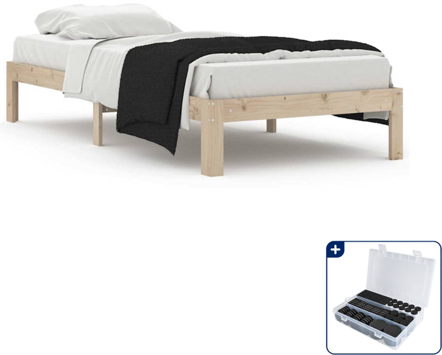 vidaXL bedframe - 90 x 200 cm - massief grenenhout - Inclusief antikrasvilt 177-delig Bruin