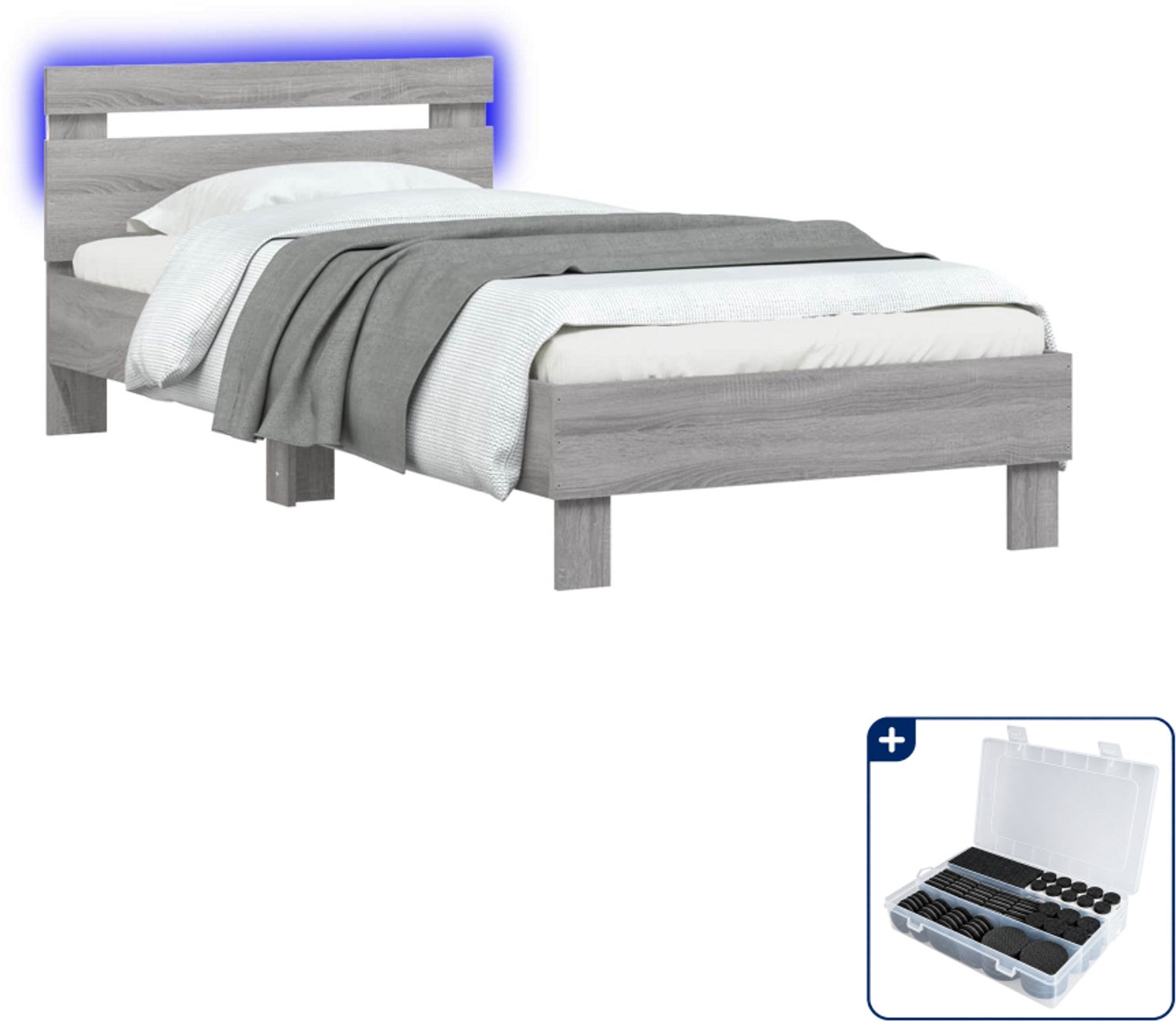 vidaXL bedframe - 80 x 200 cm - bewerkt hout - grijs sonoma - Inclusief antikrasvilt 177-delig