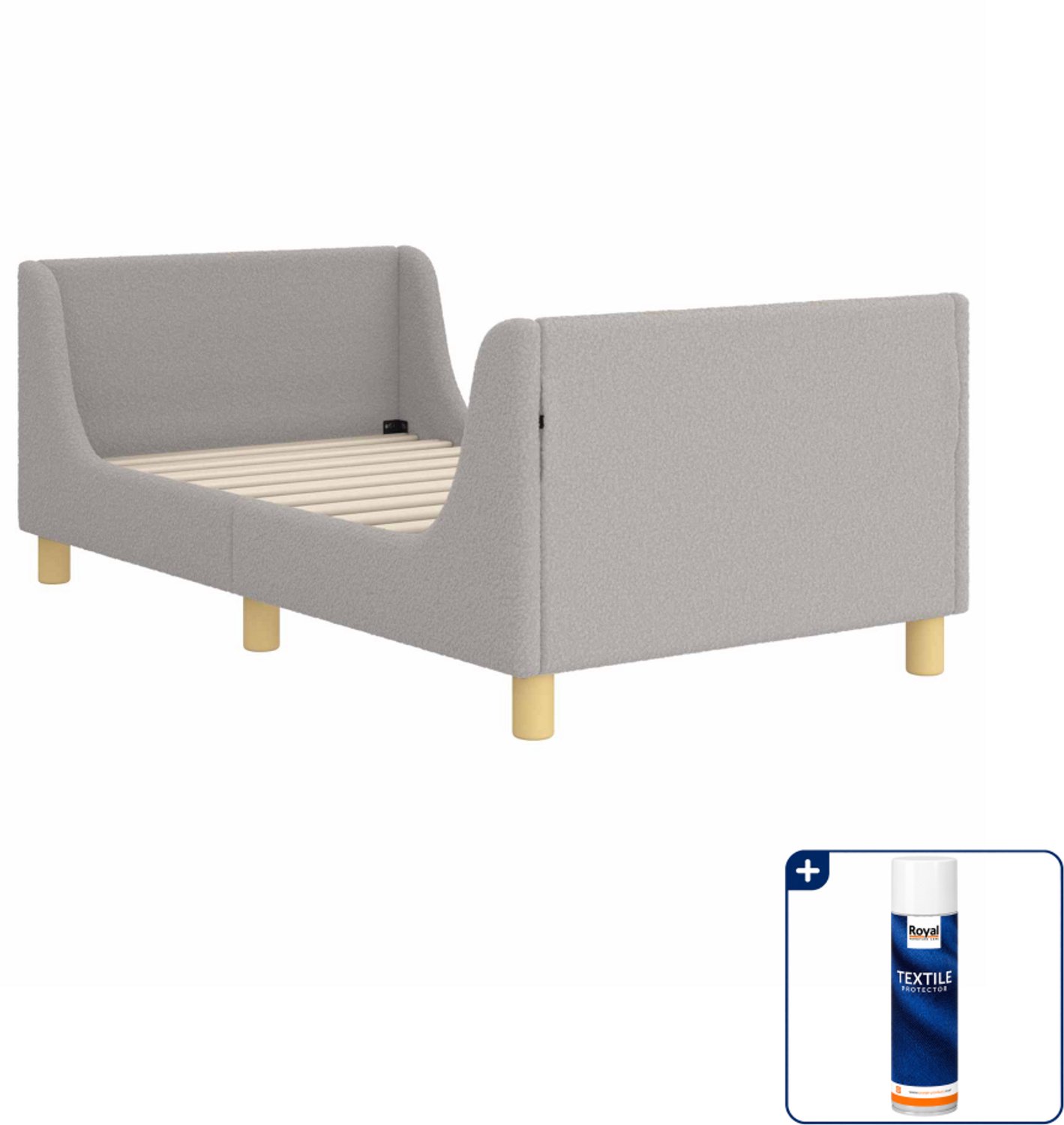 vidaXL kinderbedframe - 80 x 160 cm - bewerkt hout - lichtgrijs - Inclusief textielbeschermer 500 ml