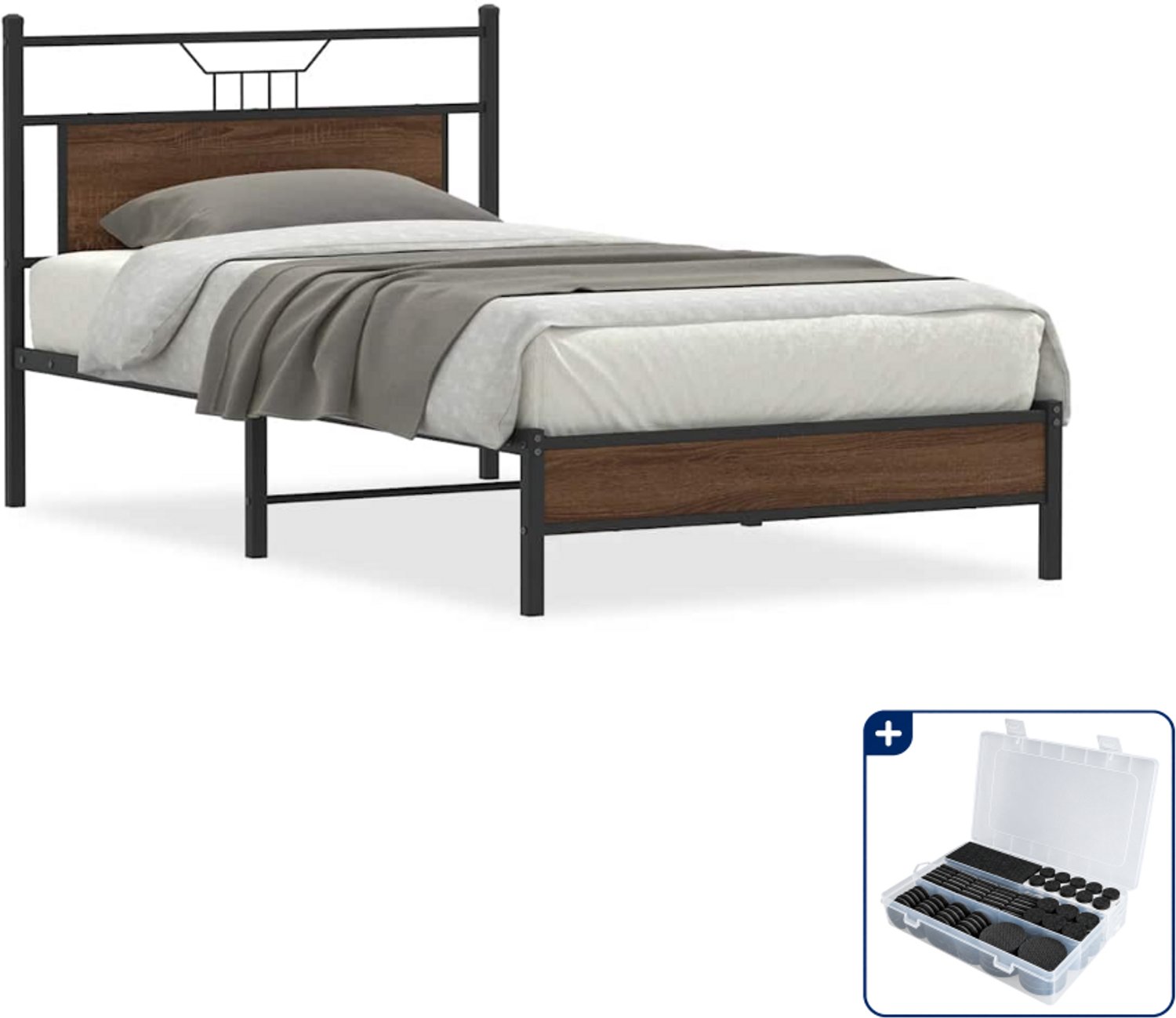 vidaXL bedframe - 100 x 190 cm - bruineiken - Inclusief antikrasvilt 177-delig