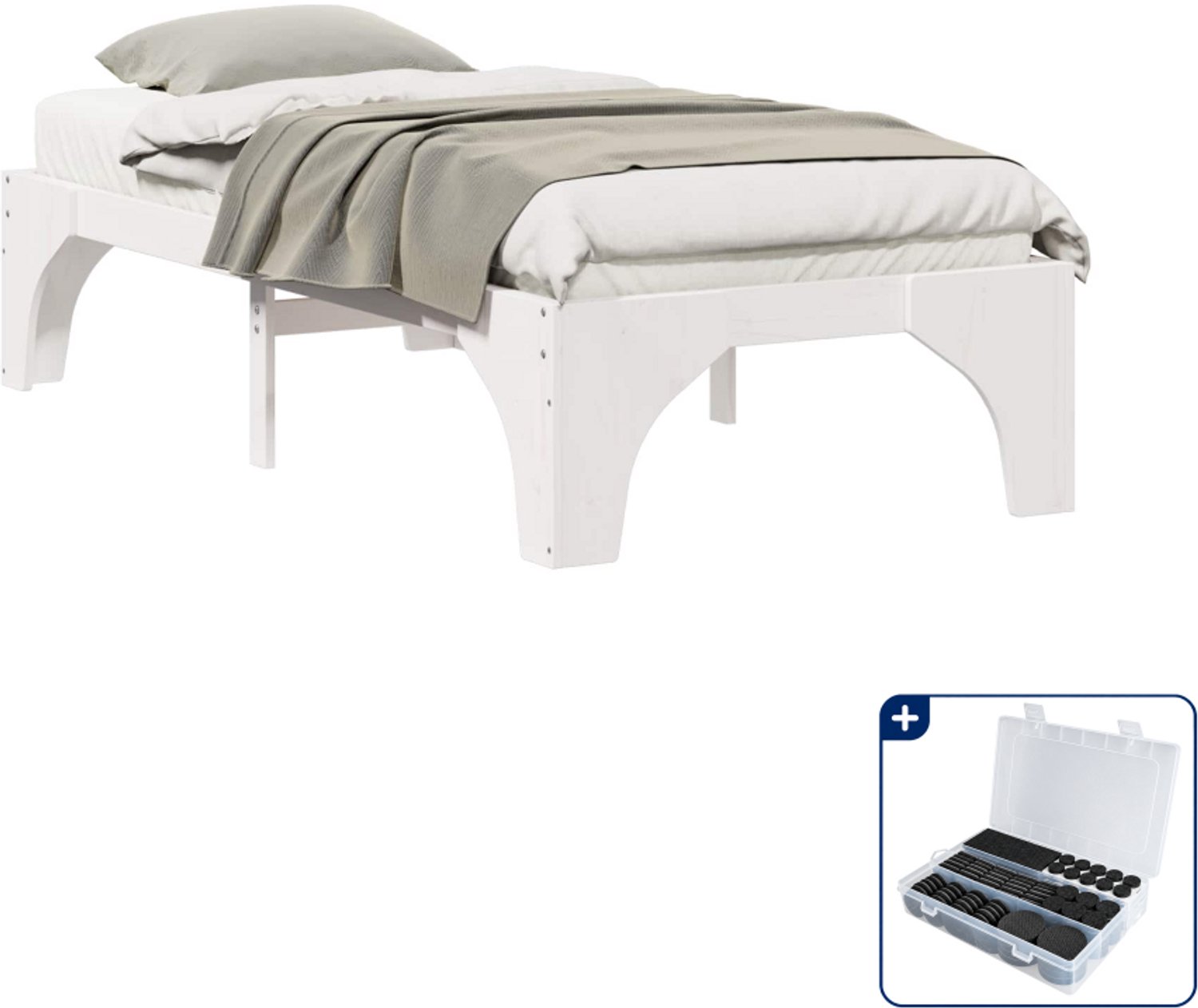 vidaXL bedframe - 90 x 200 cm - massief grenenhout - wit - Inclusief antikrasvilt 177-delig