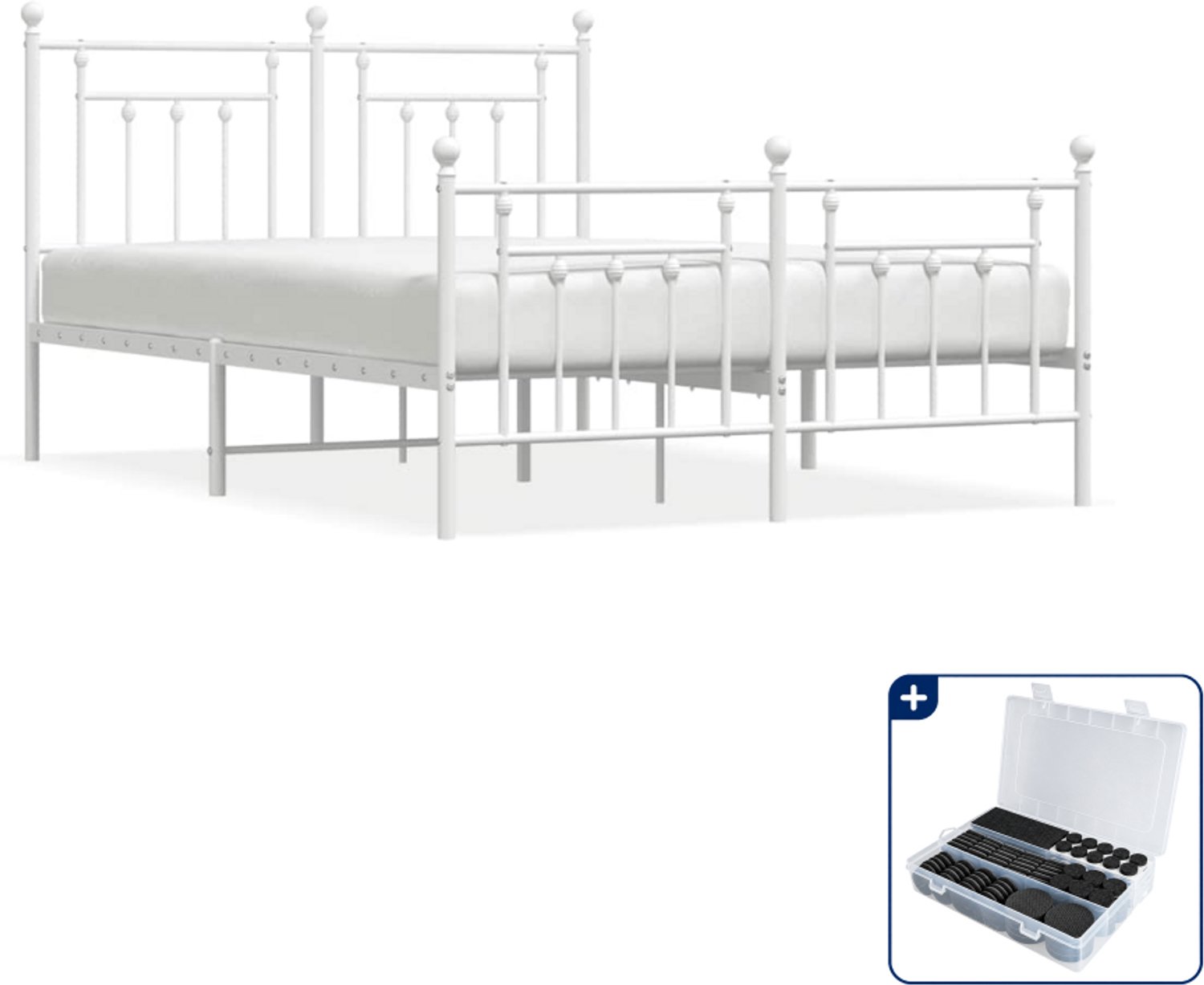 vidaXL bedframe - 140 x 190 cm - metaal - wit - Inclusief antikrasvilt 177-delig