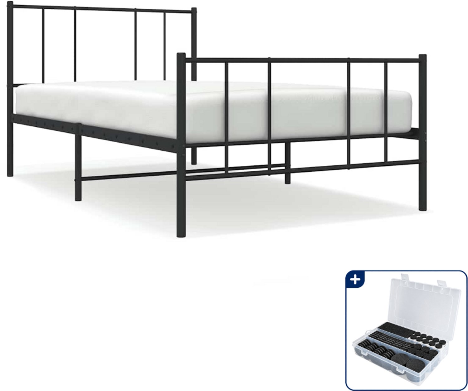 vidaXL bedframe - 90 x 190 cm - staal - zwart - Inclusief antikrasvilt 177-delig
